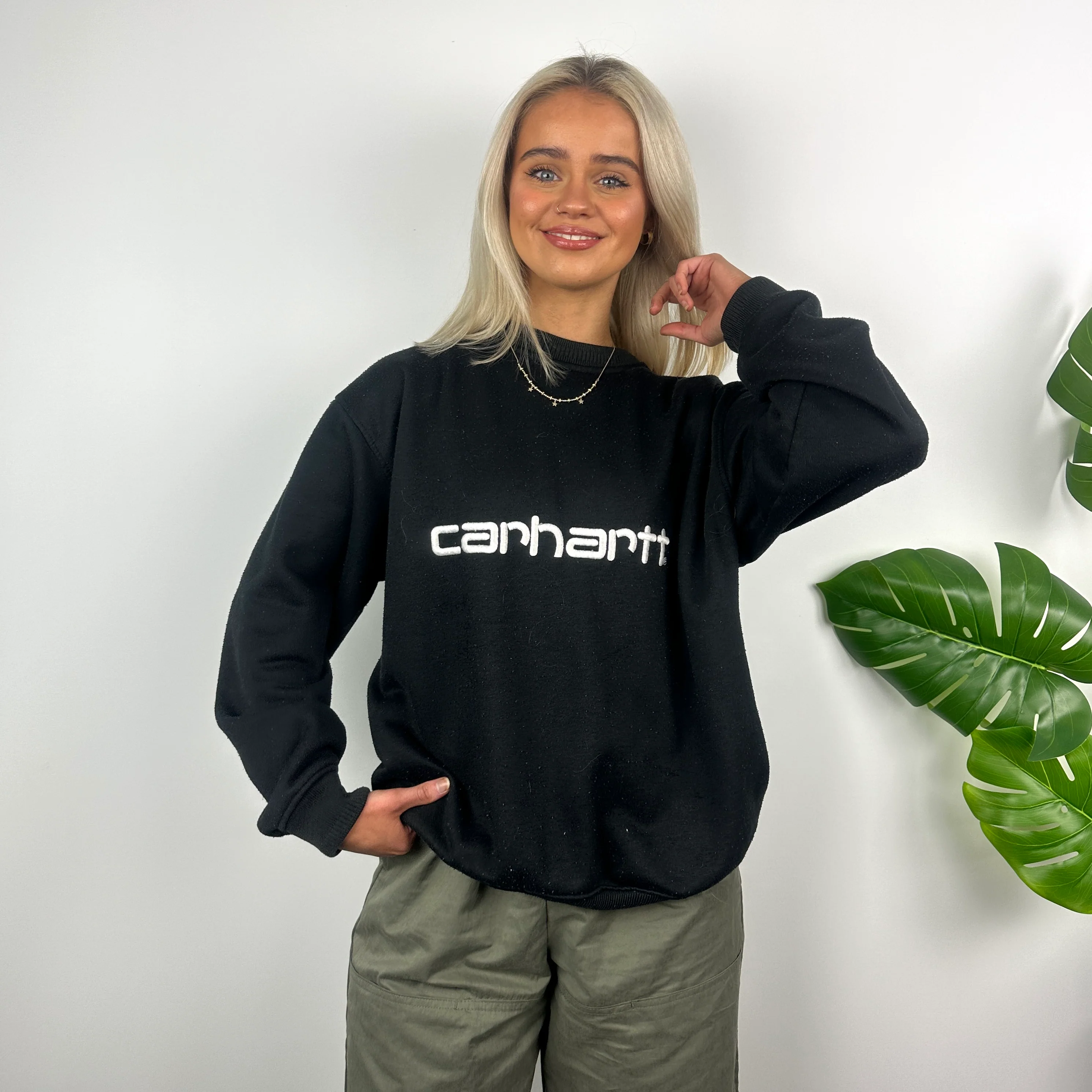 Carhartt Black Embroidered Spell Out Sweatshirt (M) - Image 3