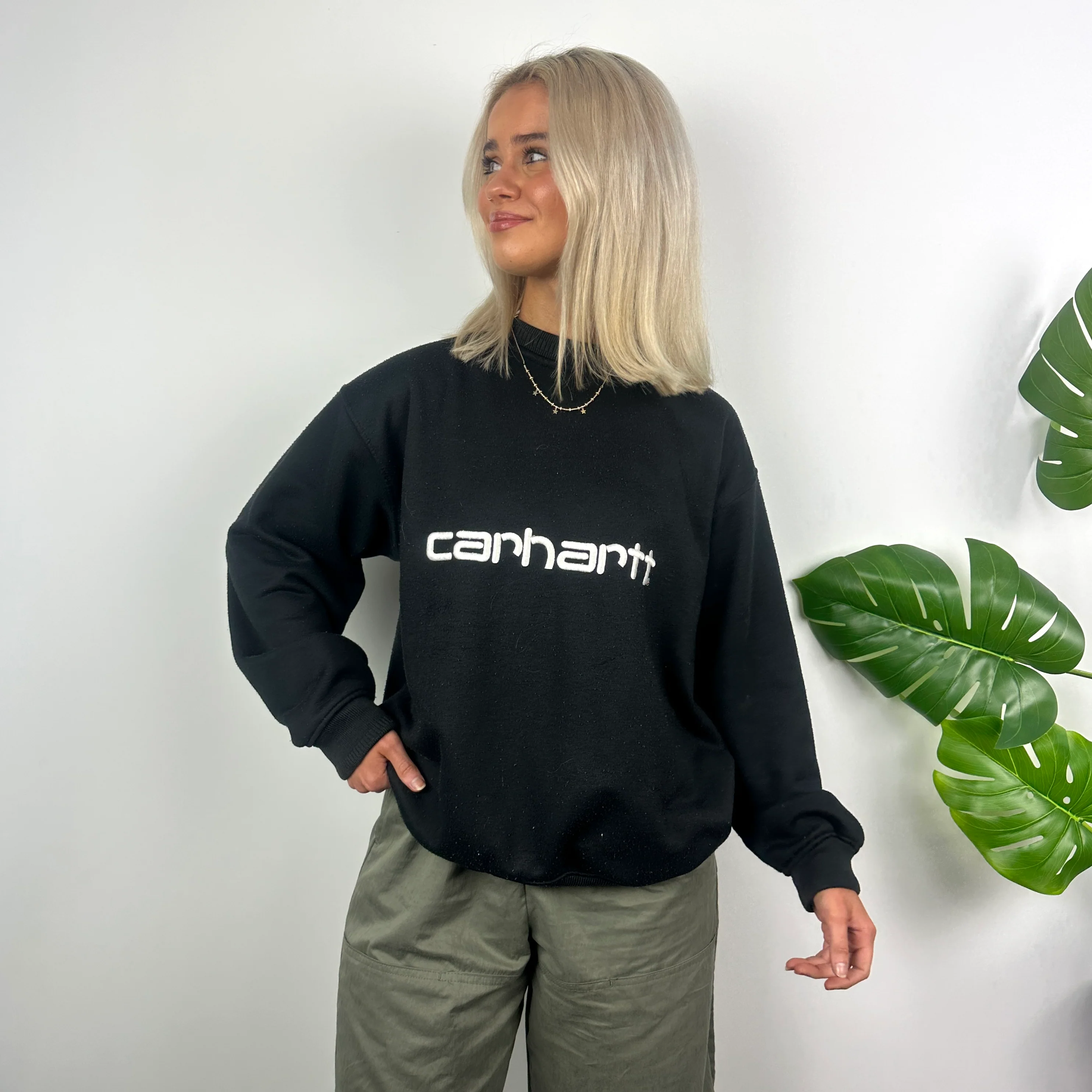 Carhartt Black Embroidered Spell Out Sweatshirt (M) - Image 6