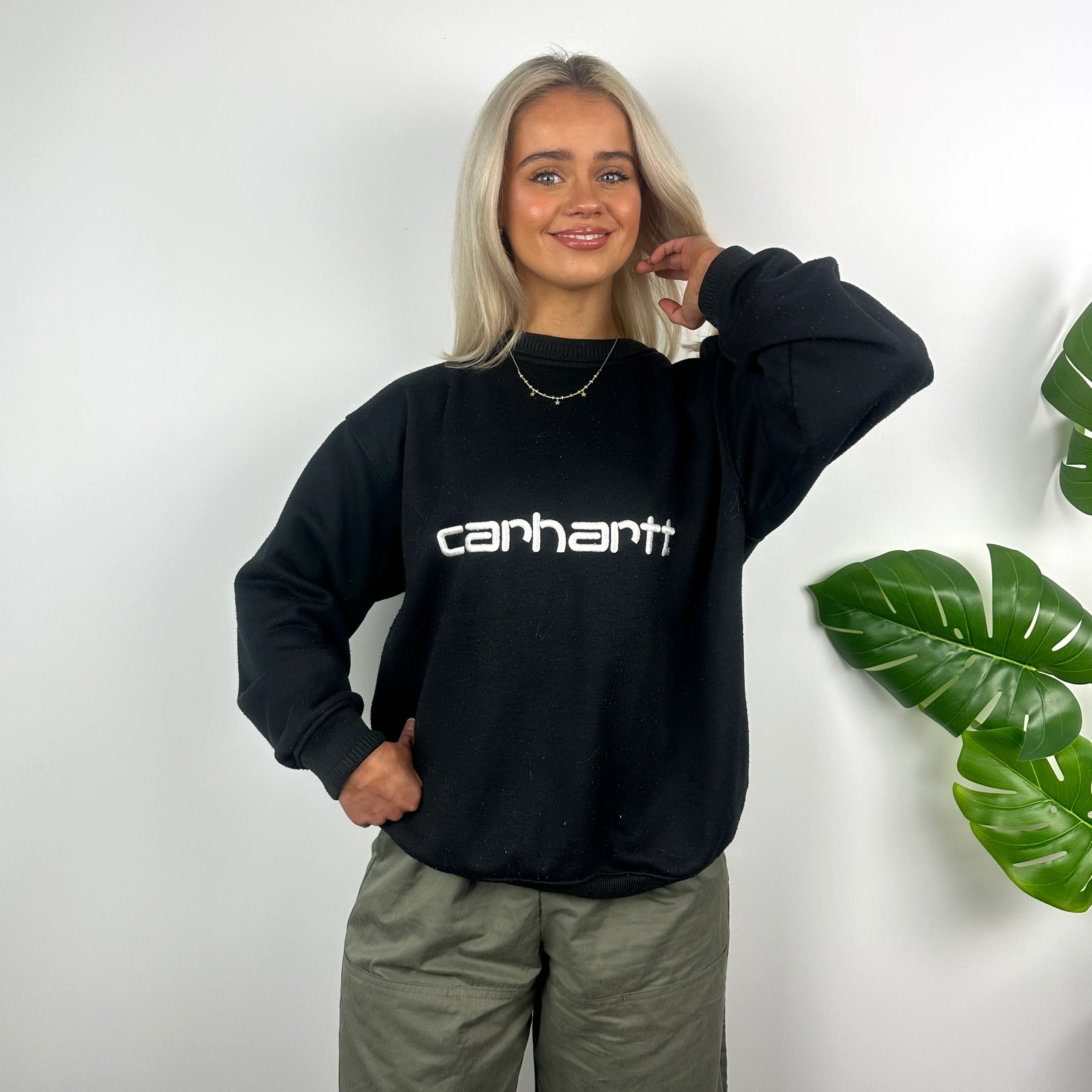 Carhartt Black Embroidered Spell Out Sweatshirt (M) - Image 7