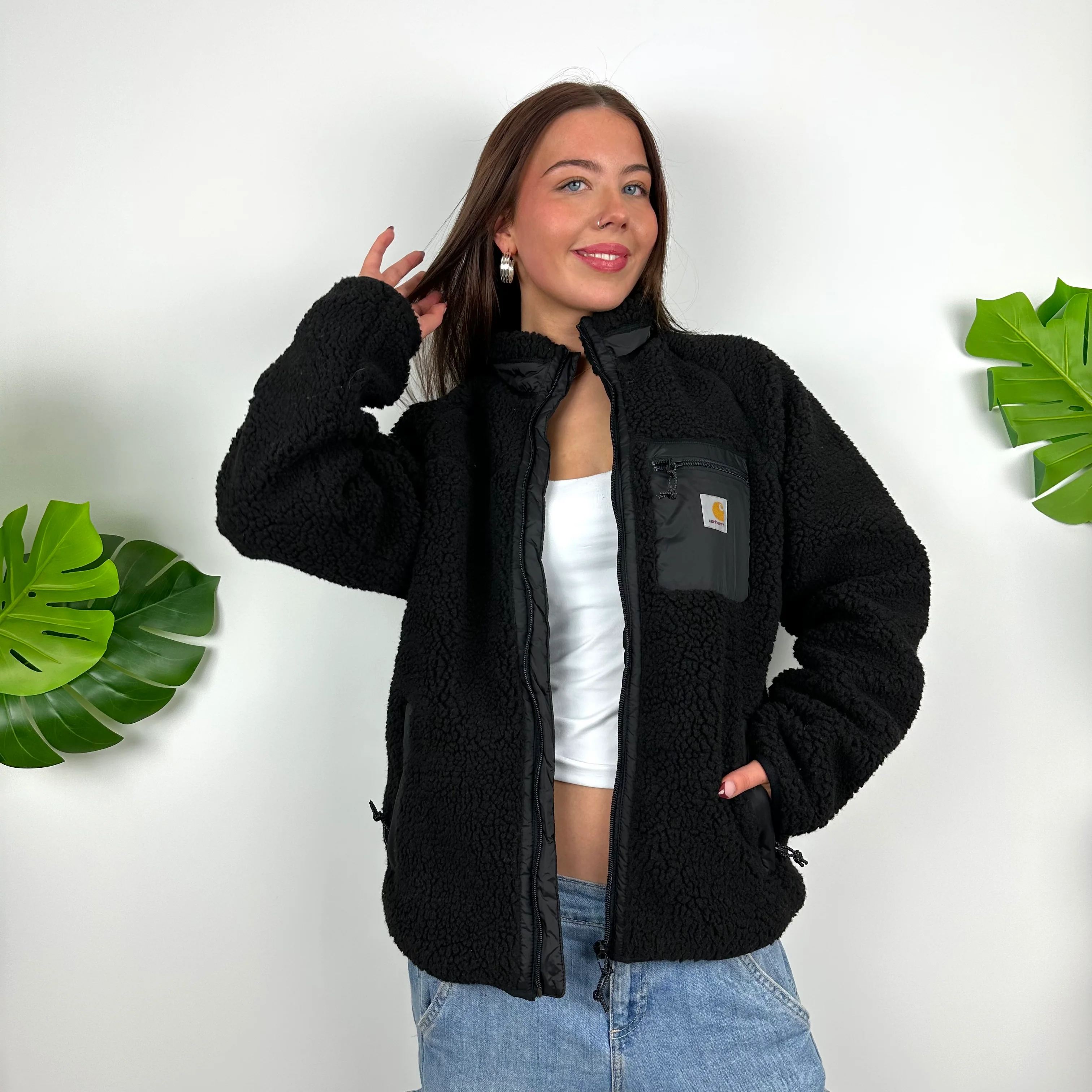 Carhartt Black Teddy Bear Sherpa Fleece Zip Up Jacket (M) - Image 3