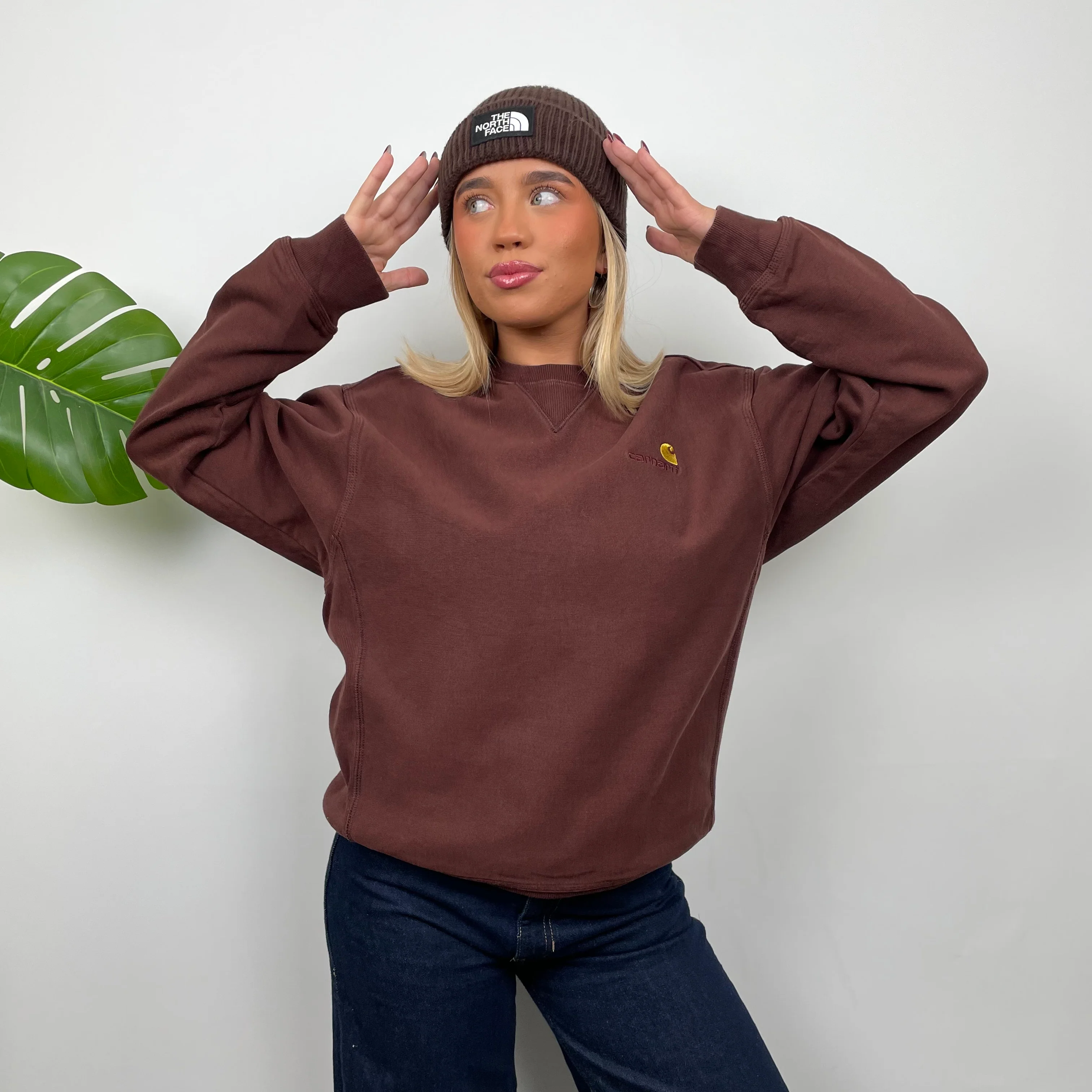 Carhartt Brown Embroidered Spell Out Sweatshirt (M) - Image 5