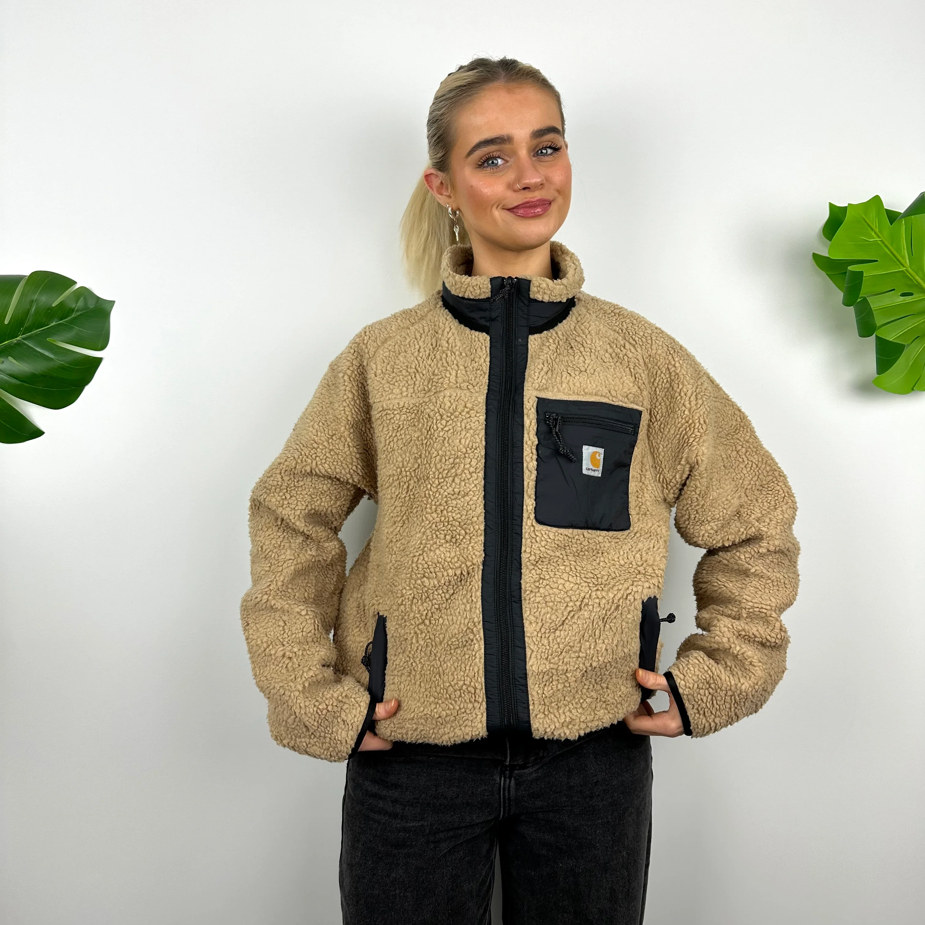 Carhartt Brown Teddy Bear Sherpa Fleece Zip Up Jacket (M) - Image 2
