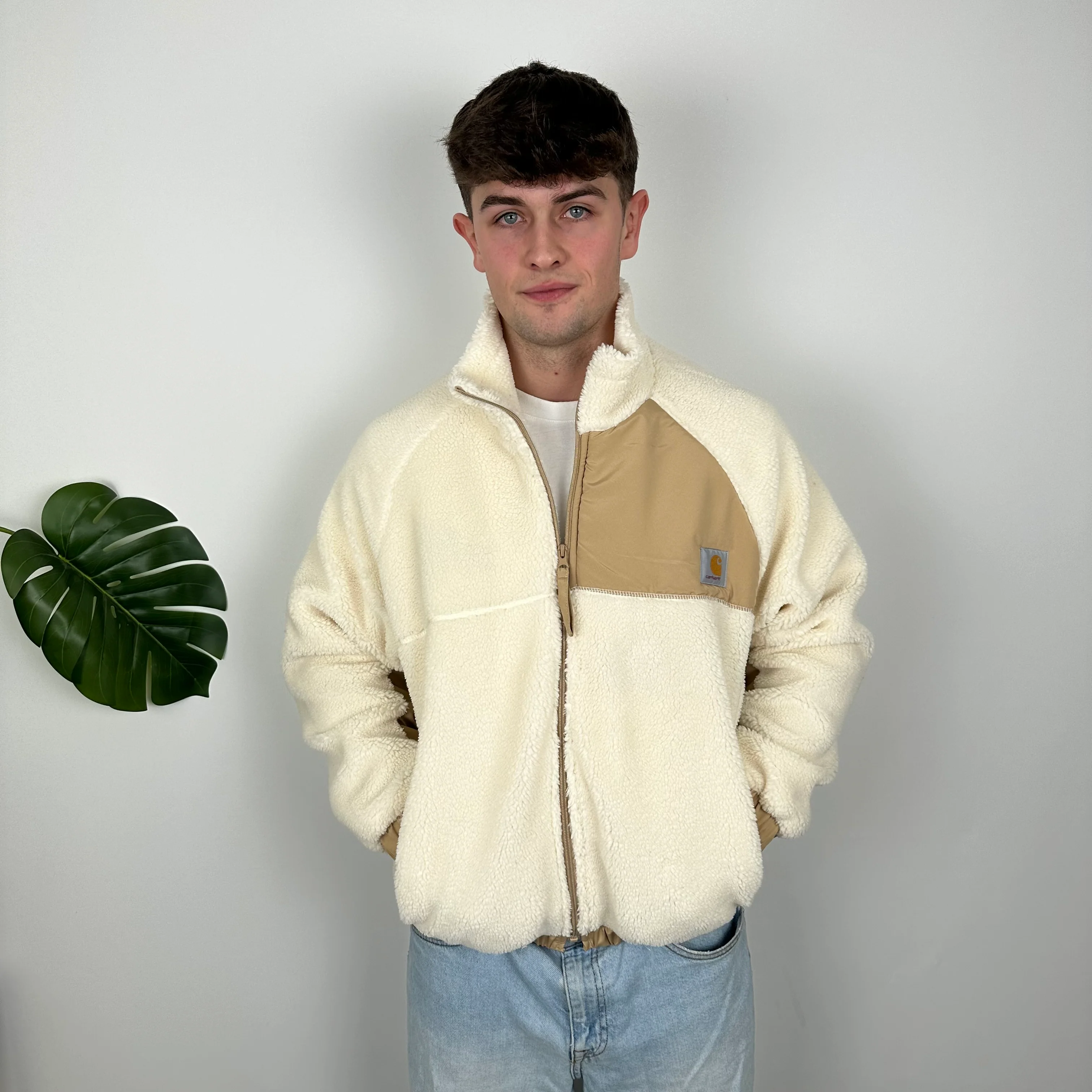 Carhartt Cream Teddy Bear Sherpa Fleece Zip Up Jacket (M) - Image 6