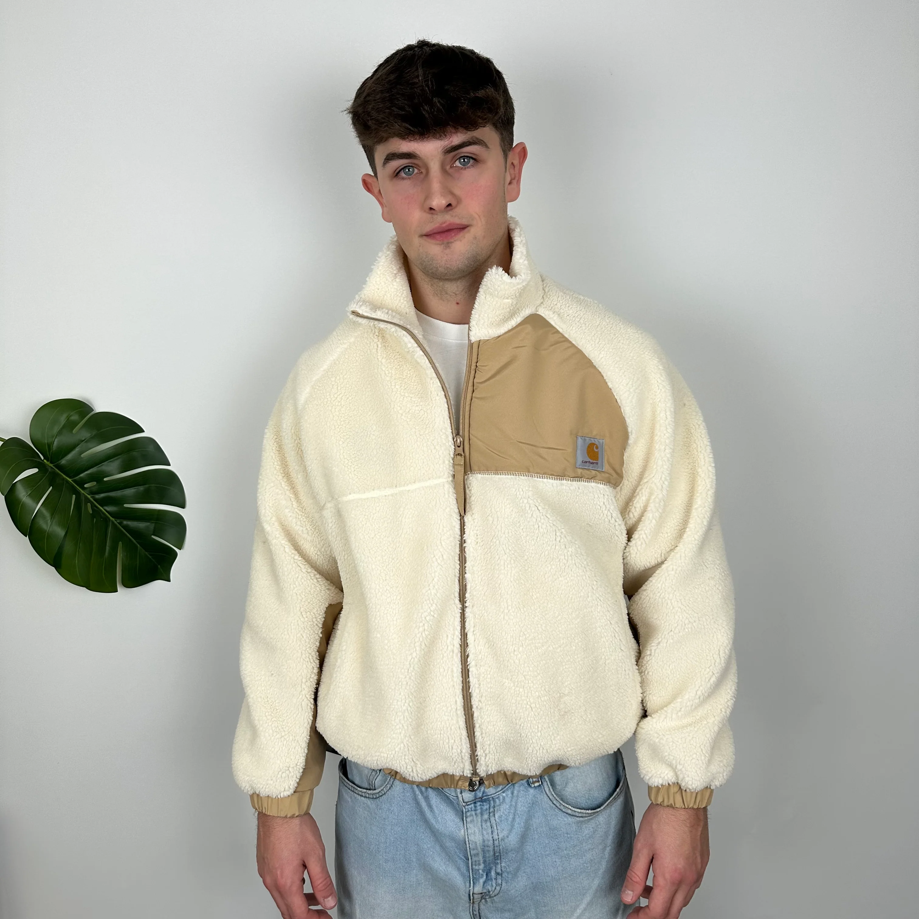Carhartt Cream Teddy Bear Sherpa Fleece Zip Up Jacket (M) - Image 8