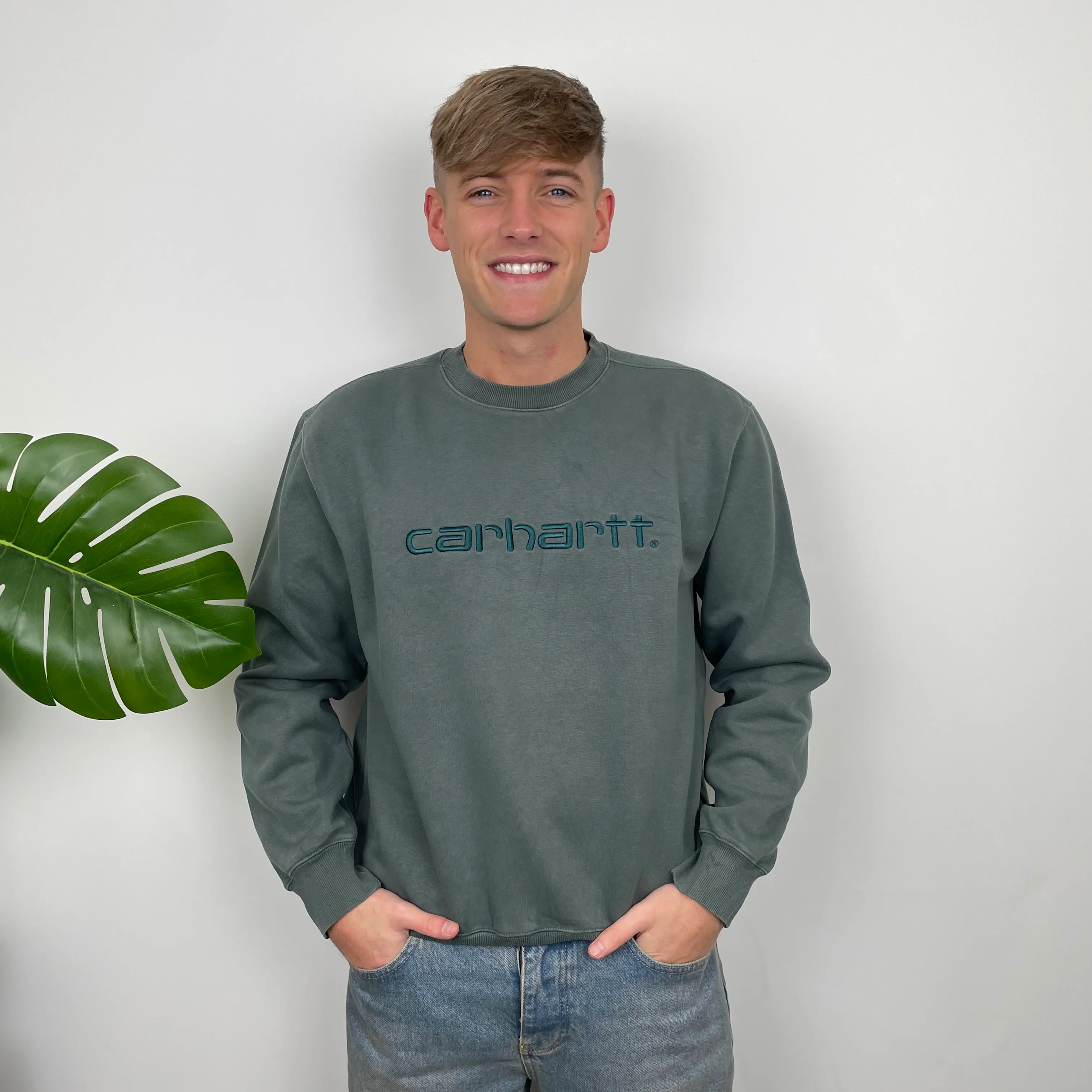 Carhartt Green Embroidered Spell Out Sweatshirt (M) - Image 2