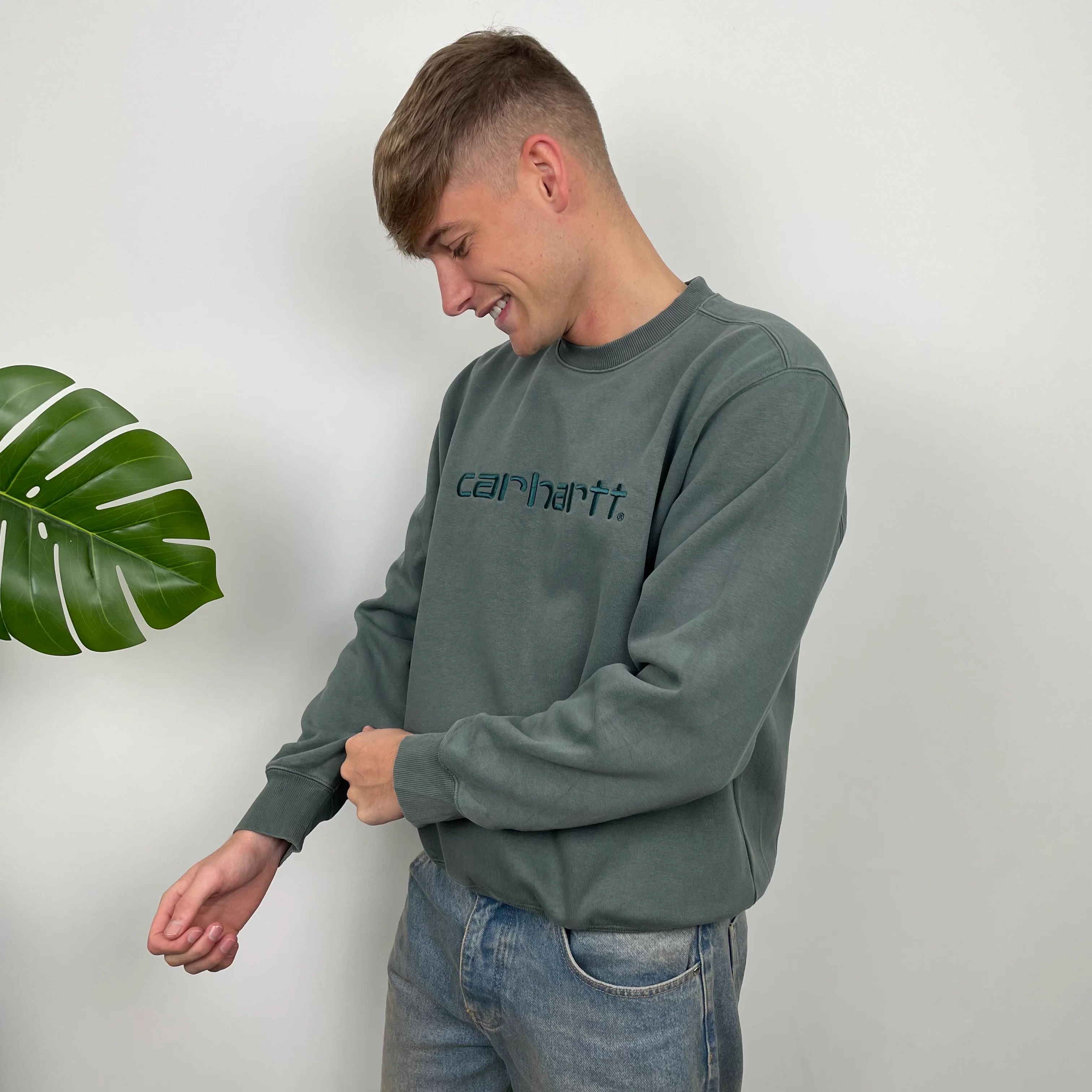 Carhartt Green Embroidered Spell Out Sweatshirt (M) - Image 8