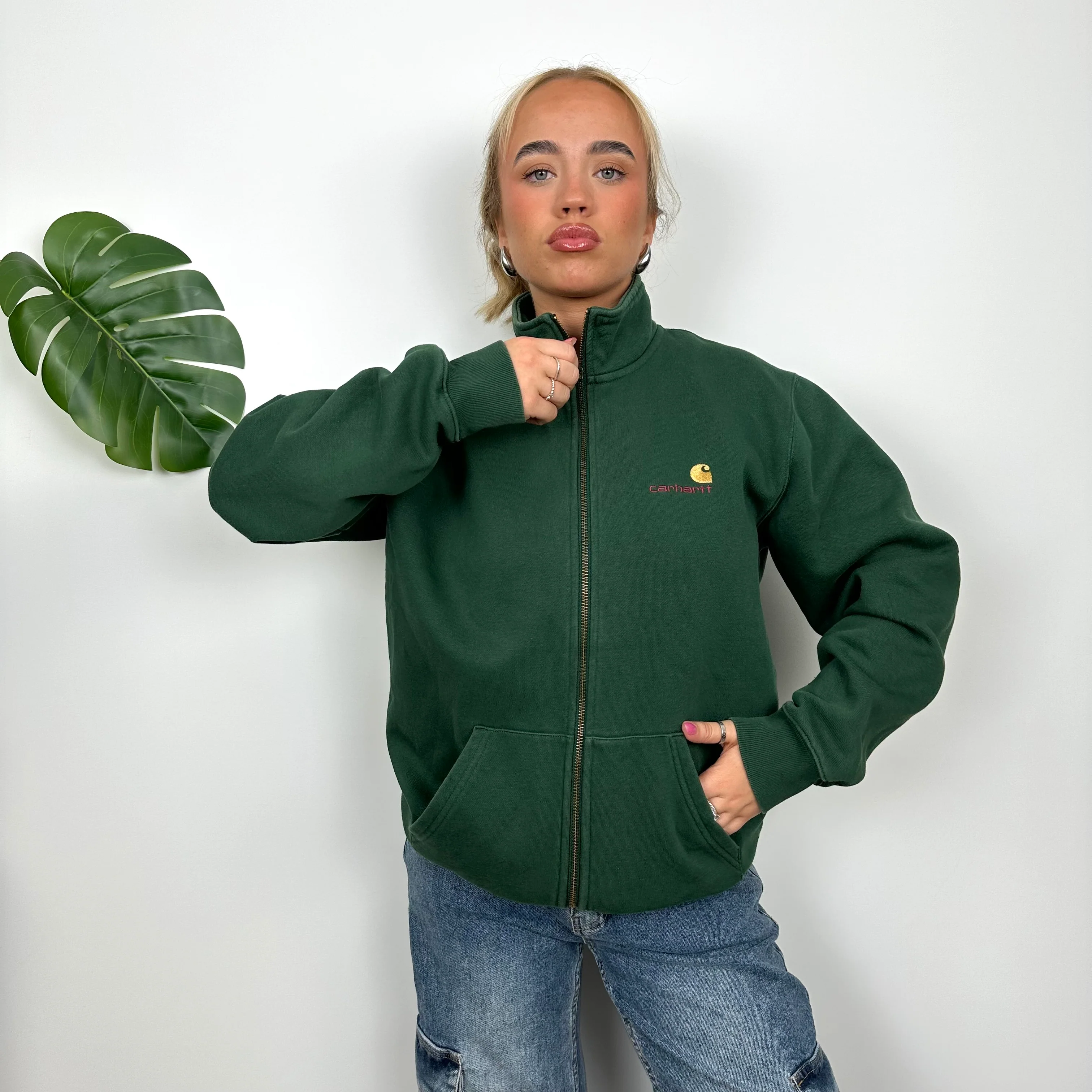 Carhartt Green Embroidered Spell Out Zip Up Jacket (M) - Image 5
