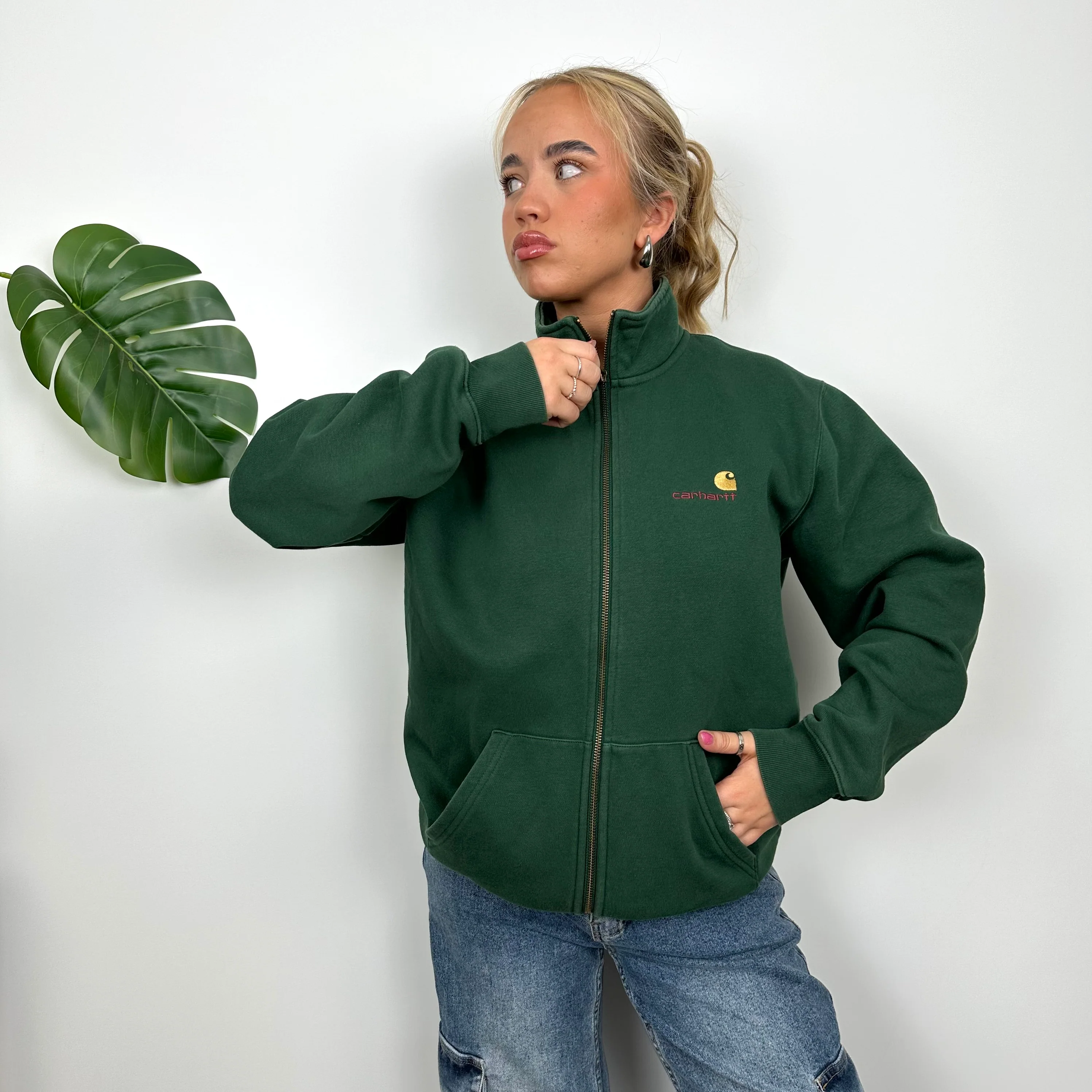Carhartt Green Embroidered Spell Out Zip Up Jacket (M) - Image 6