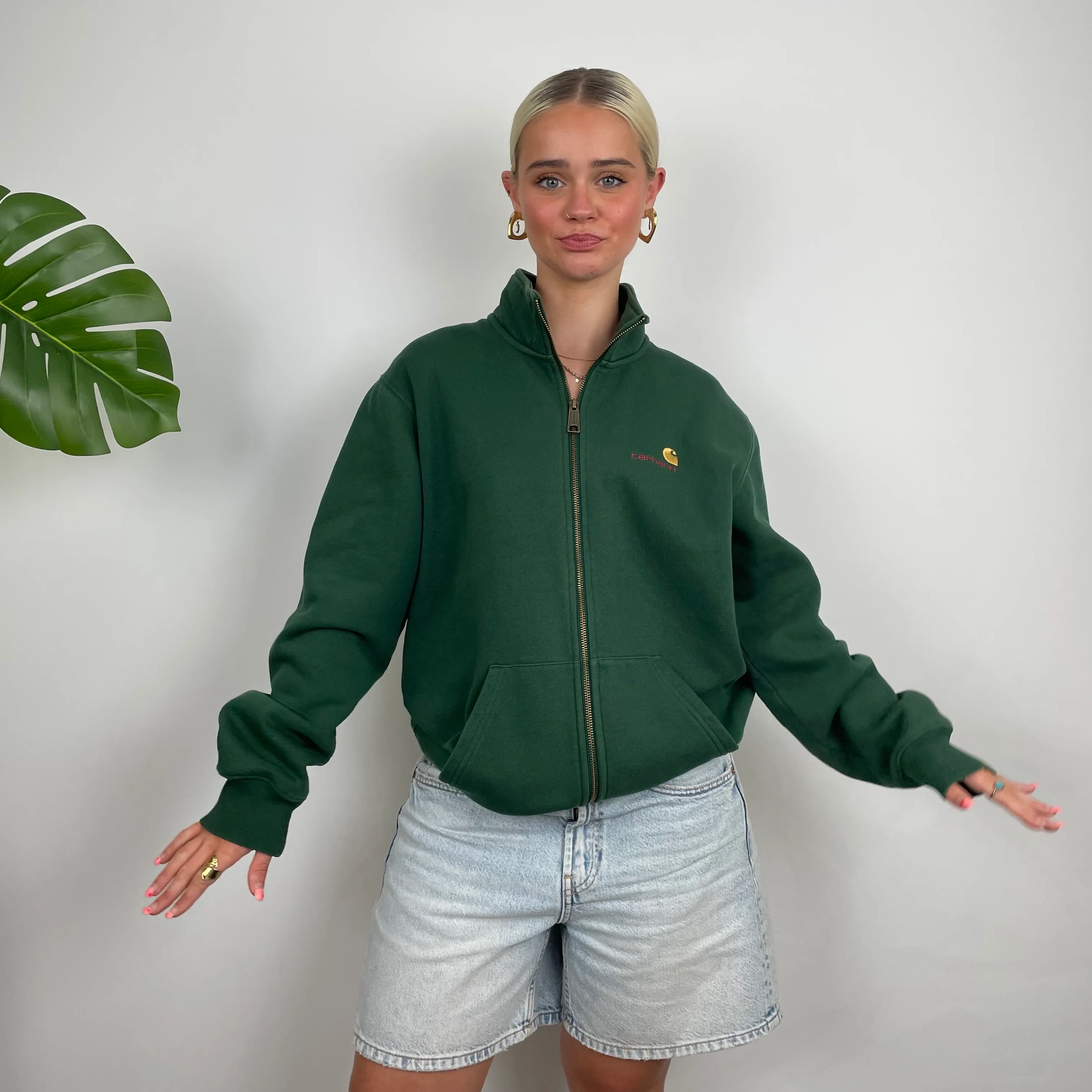 Carhartt Green Embroidered Spell Out Zip Up Jacket (M) - Image 7