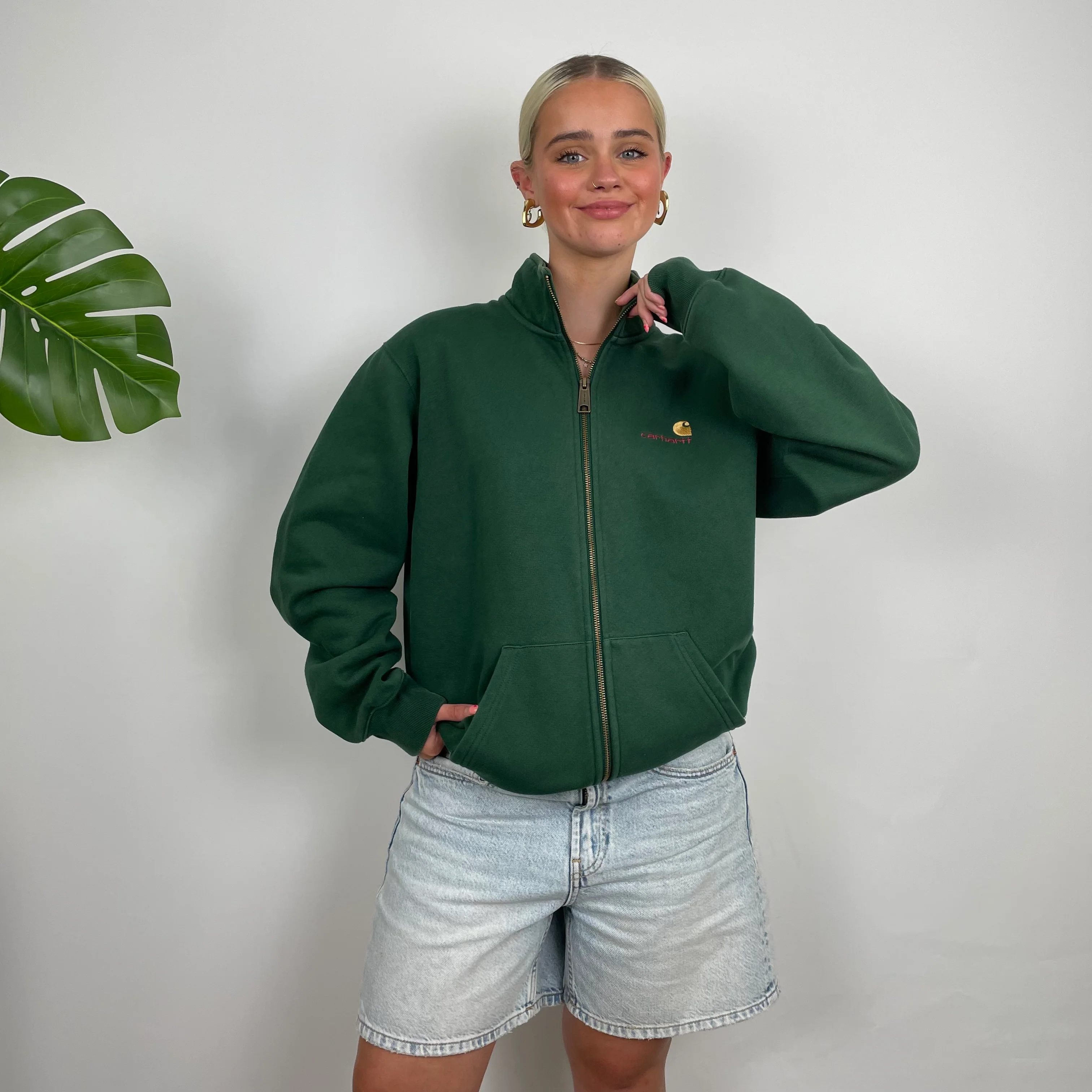 Carhartt Green Embroidered Spell Out Zip Up Jacket (M) - Image 8