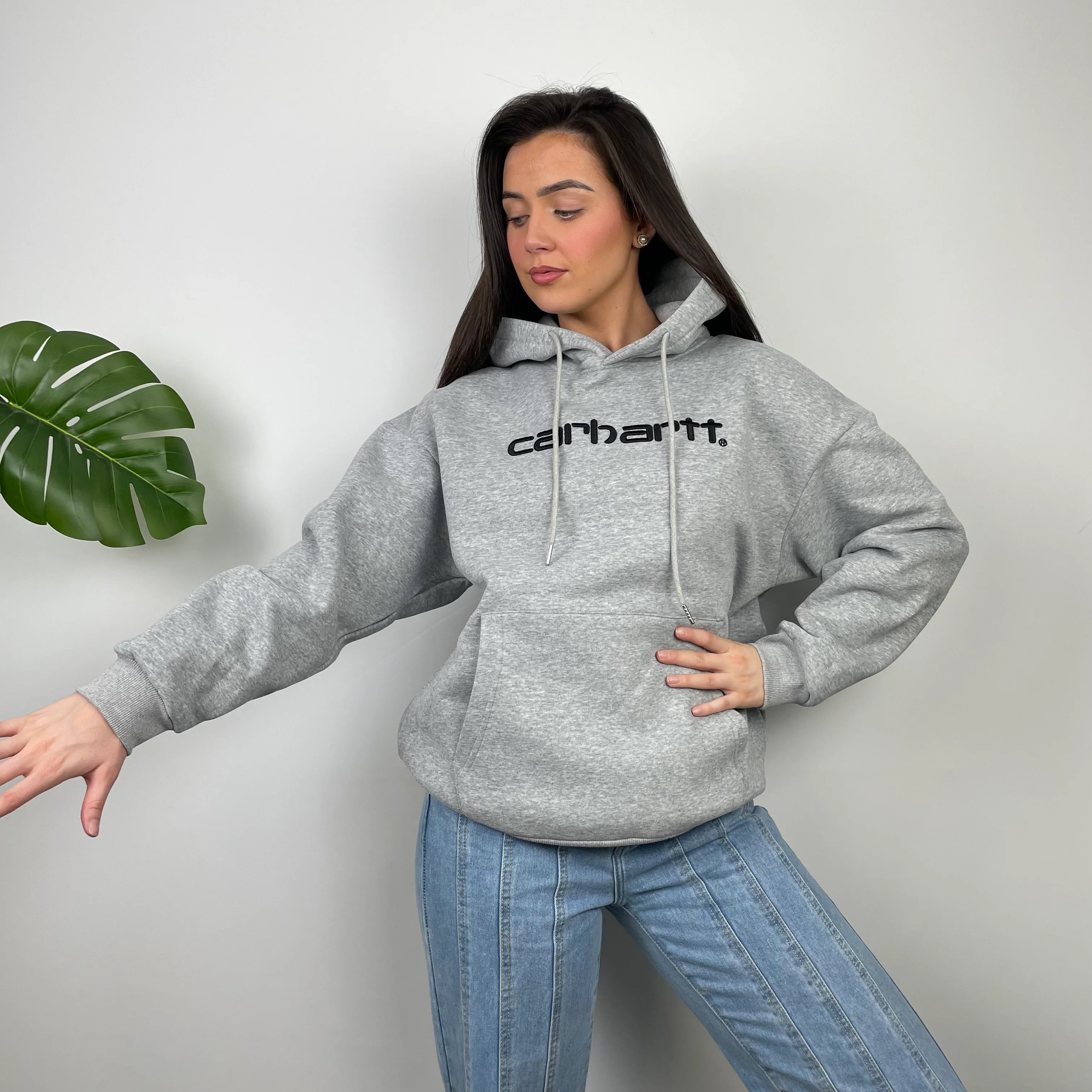 Carhartt Grey Embroidered Logo Hoodie (L) - Image 2
