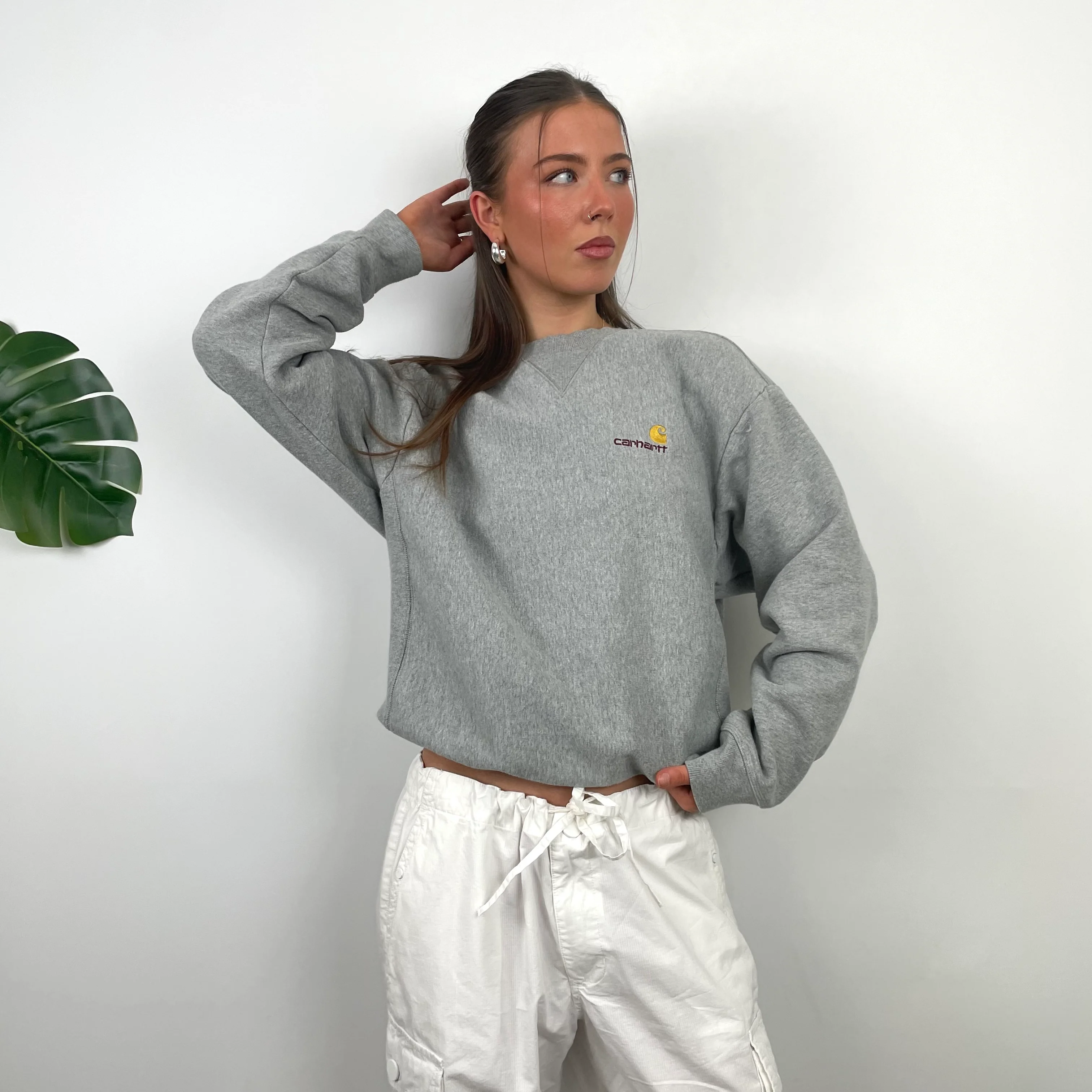 Carhartt Grey Embroidered Logo Sweatshirt (S) - Image 2