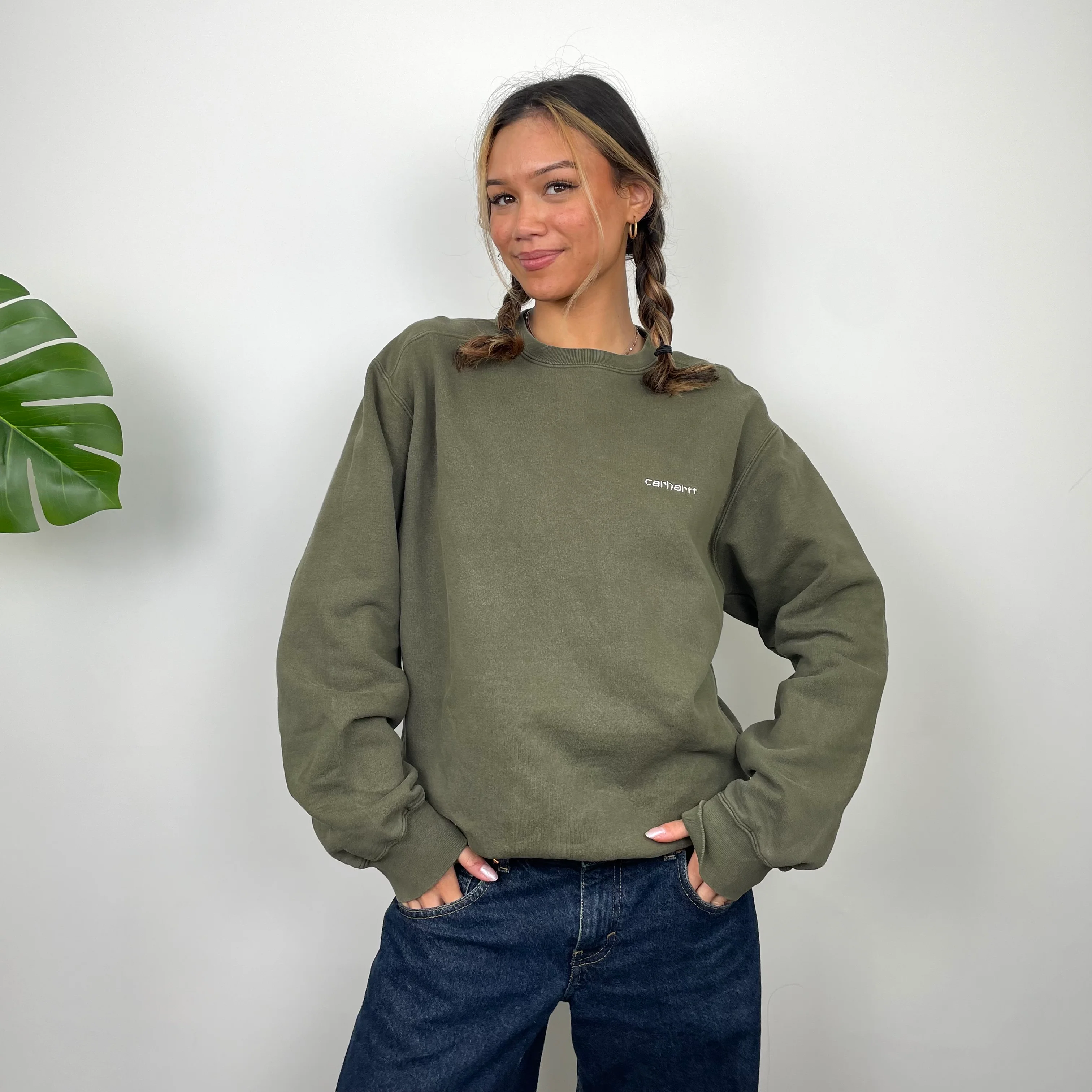 Carhartt Khaki Embroidered Spell Out Sweatshirt (M) - Image 2