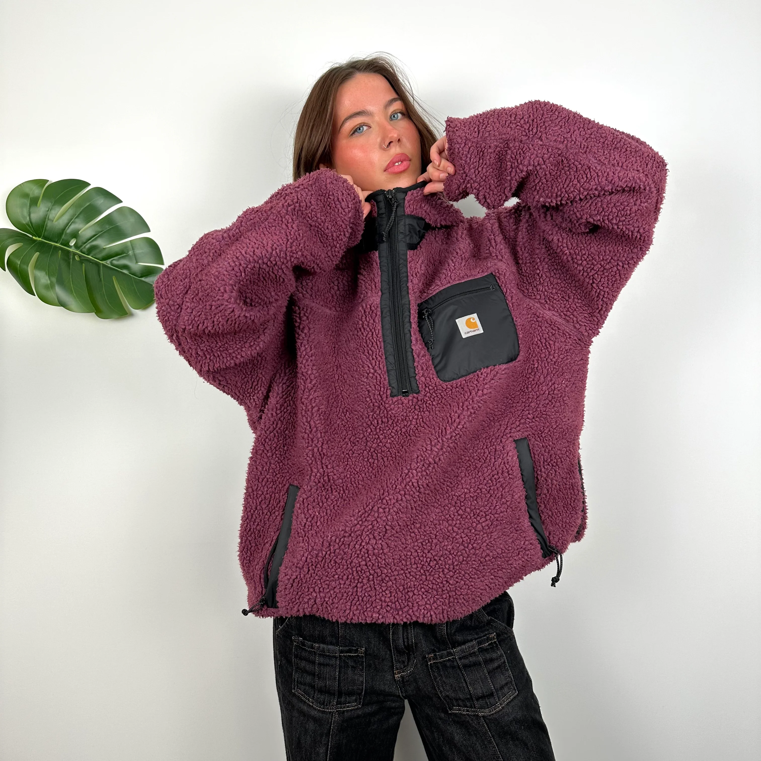 Carhartt Maroon Teddy Bear Sherpa Quarter Zip Fleece (XL) - Image 2