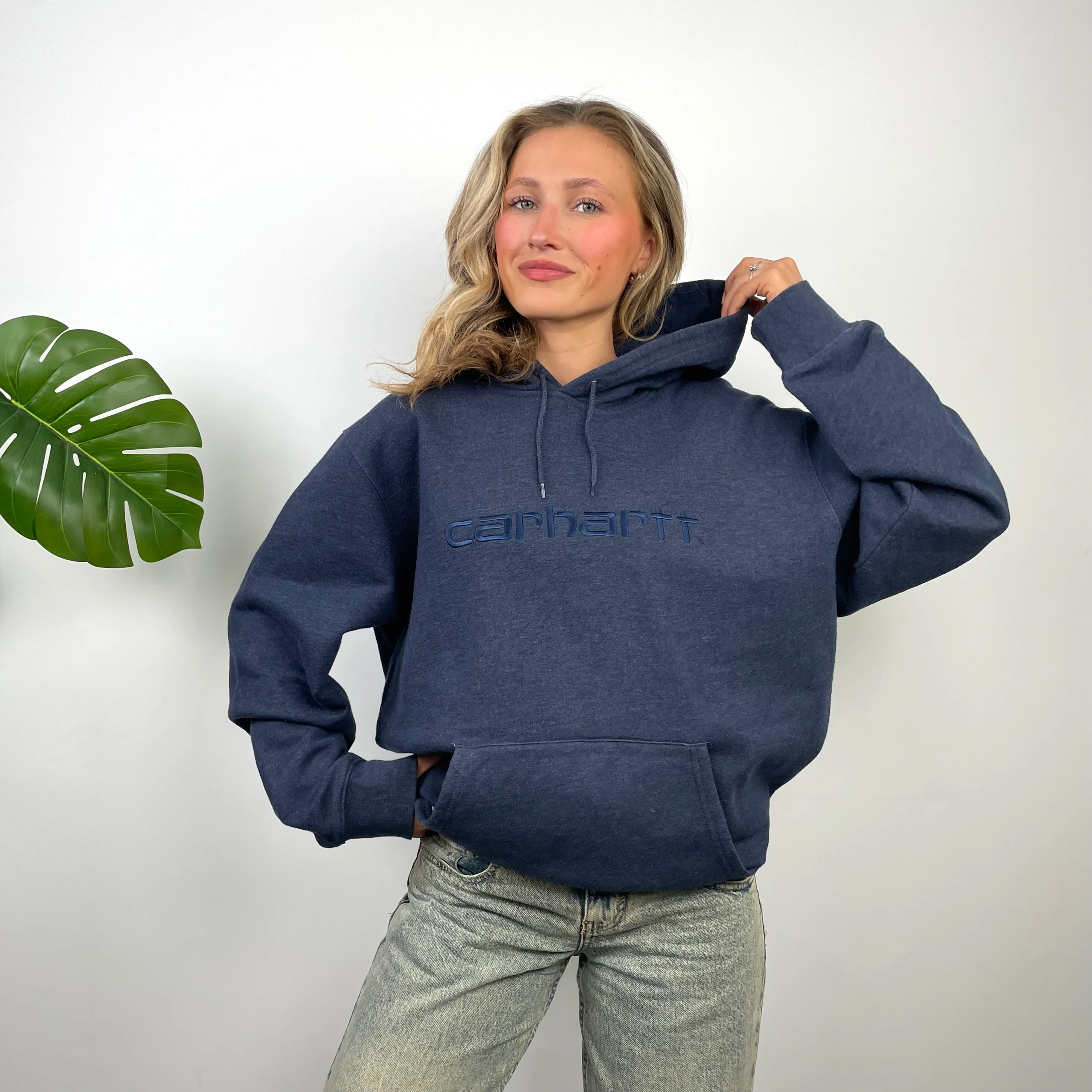 Carhartt Navy Embroidered Logo Hoodie (L) - Image 3