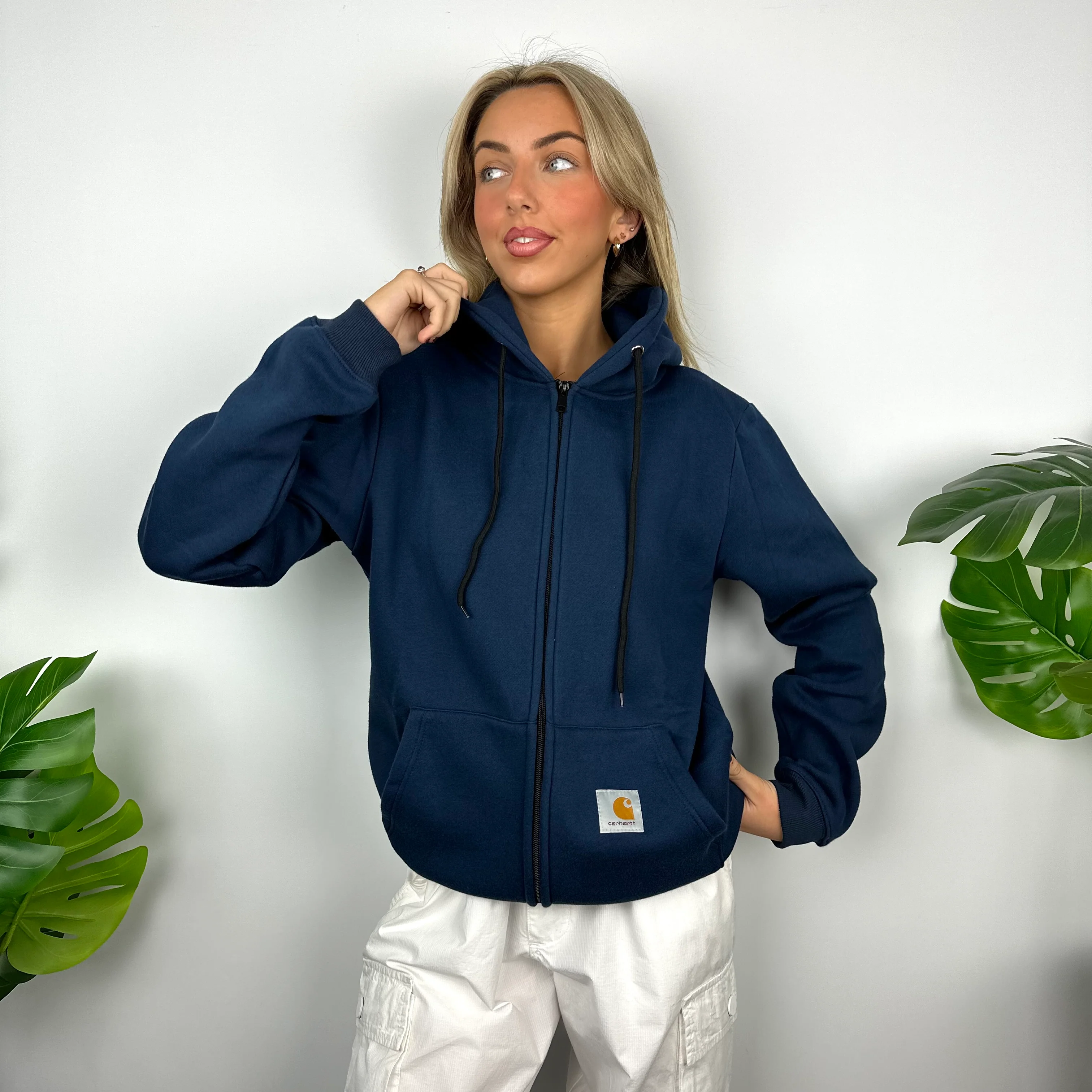 Carhartt Navy Embroidered Logo Zip Up Hoodie Jacket (M) - Image 2