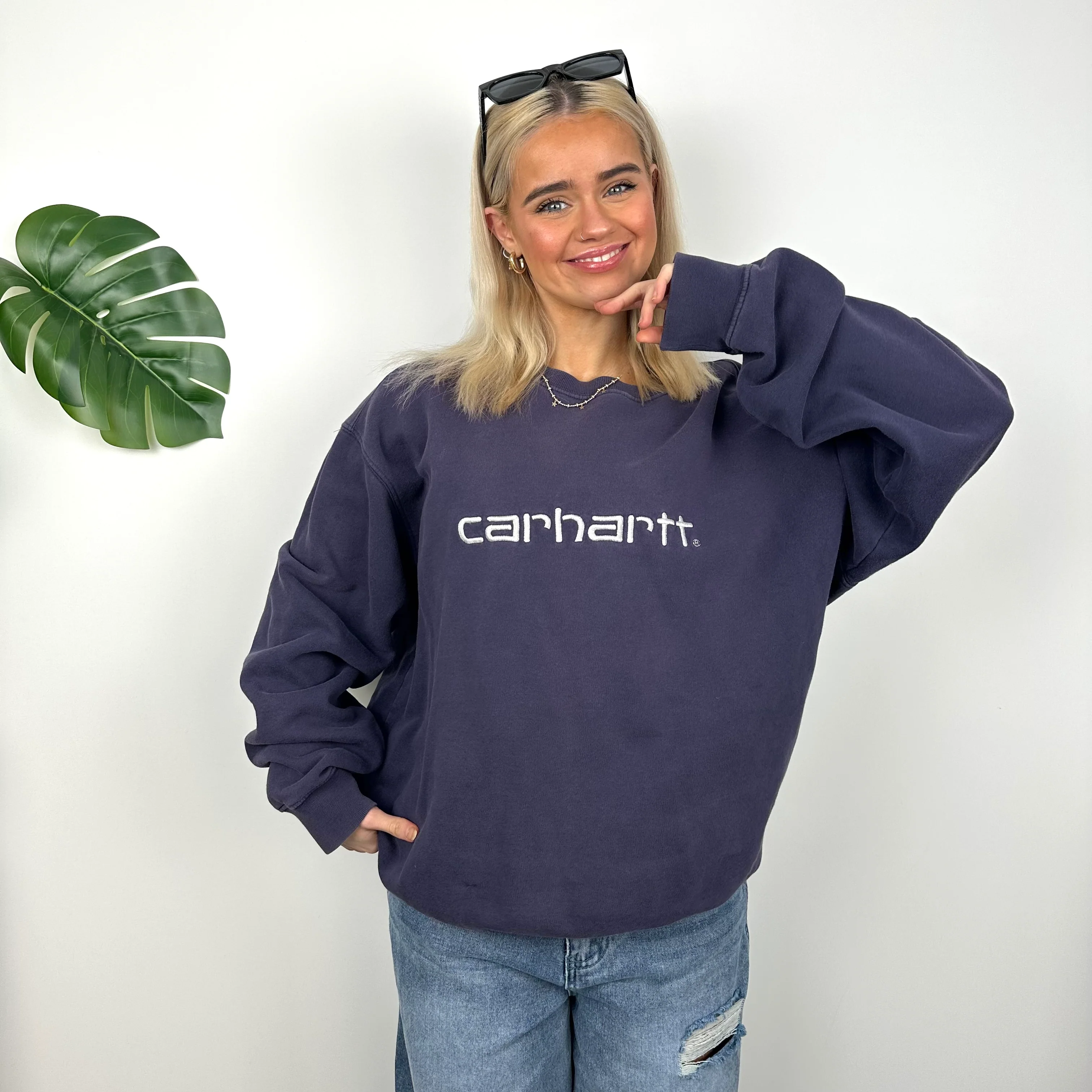 Carhartt Navy Embroidered Spell Out Sweatshirt (M) - Image 3