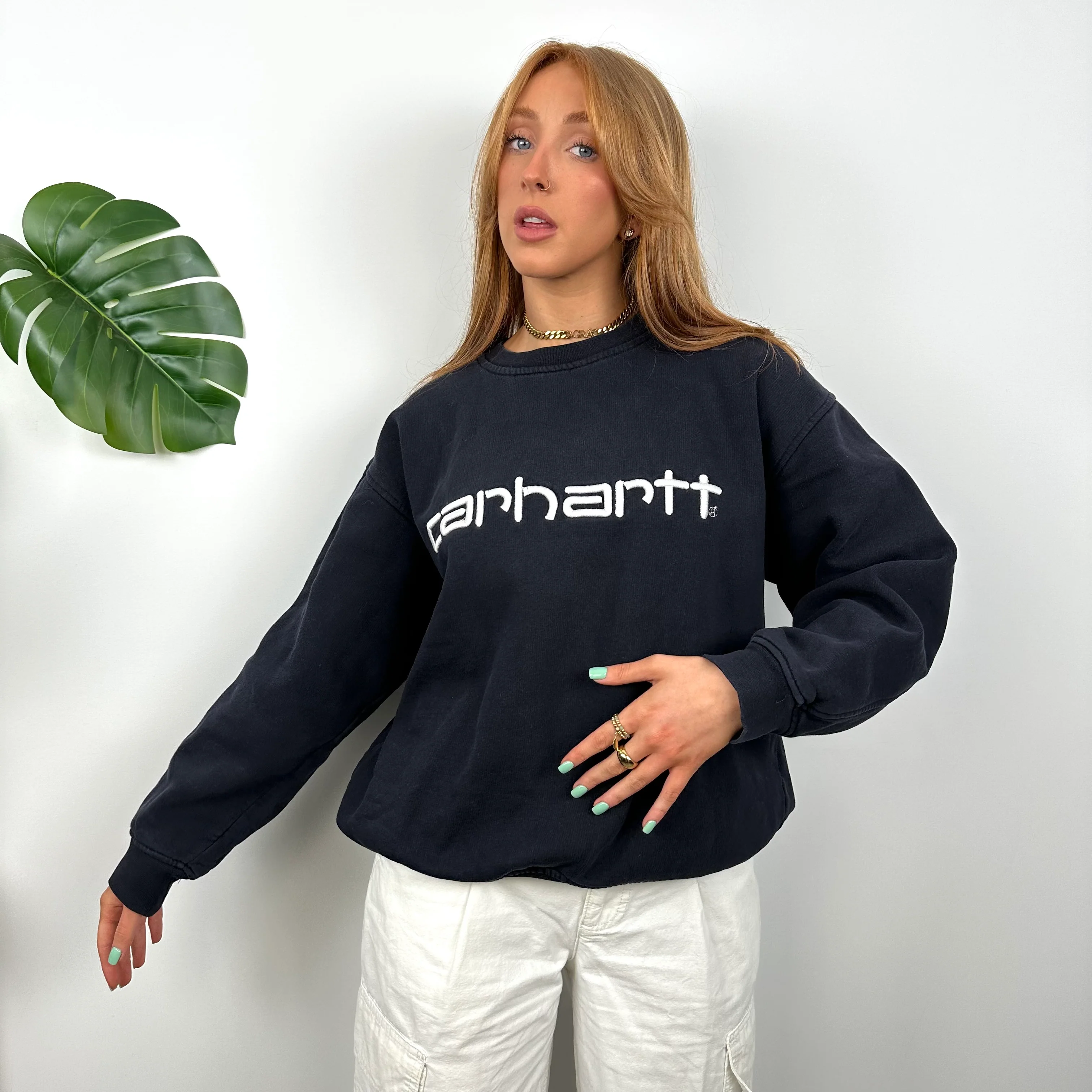 Carhartt Navy Embroidered Spell Out Sweatshirt (L) - Image 2