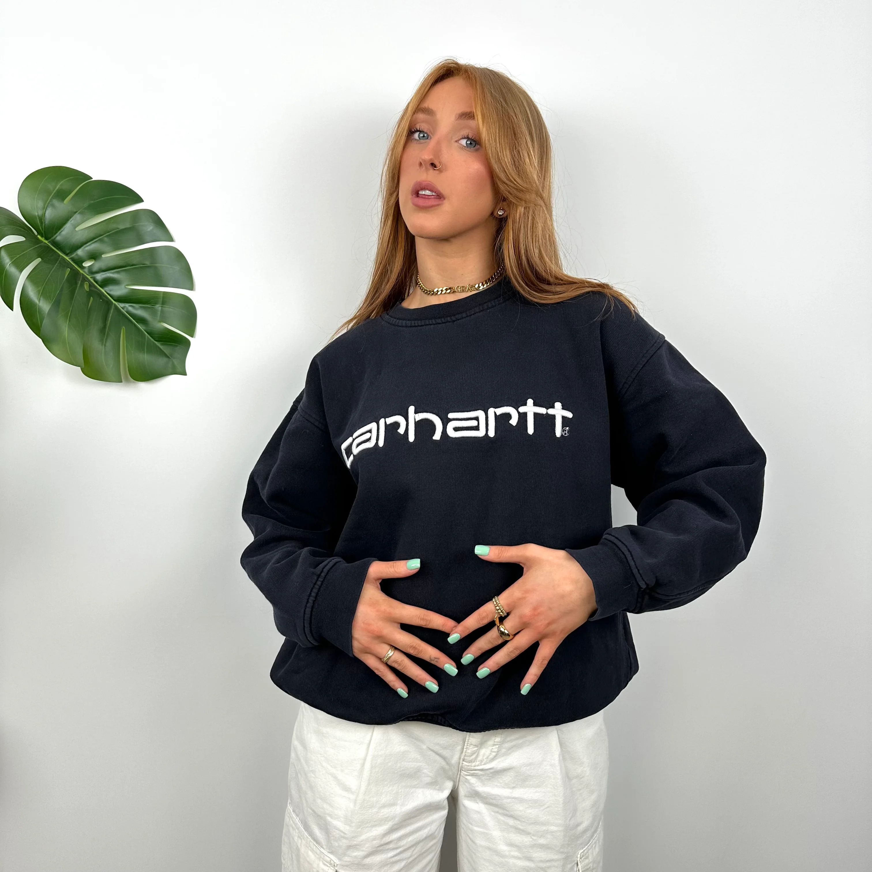 Carhartt Navy Embroidered Spell Out Sweatshirt (L) - Image 3