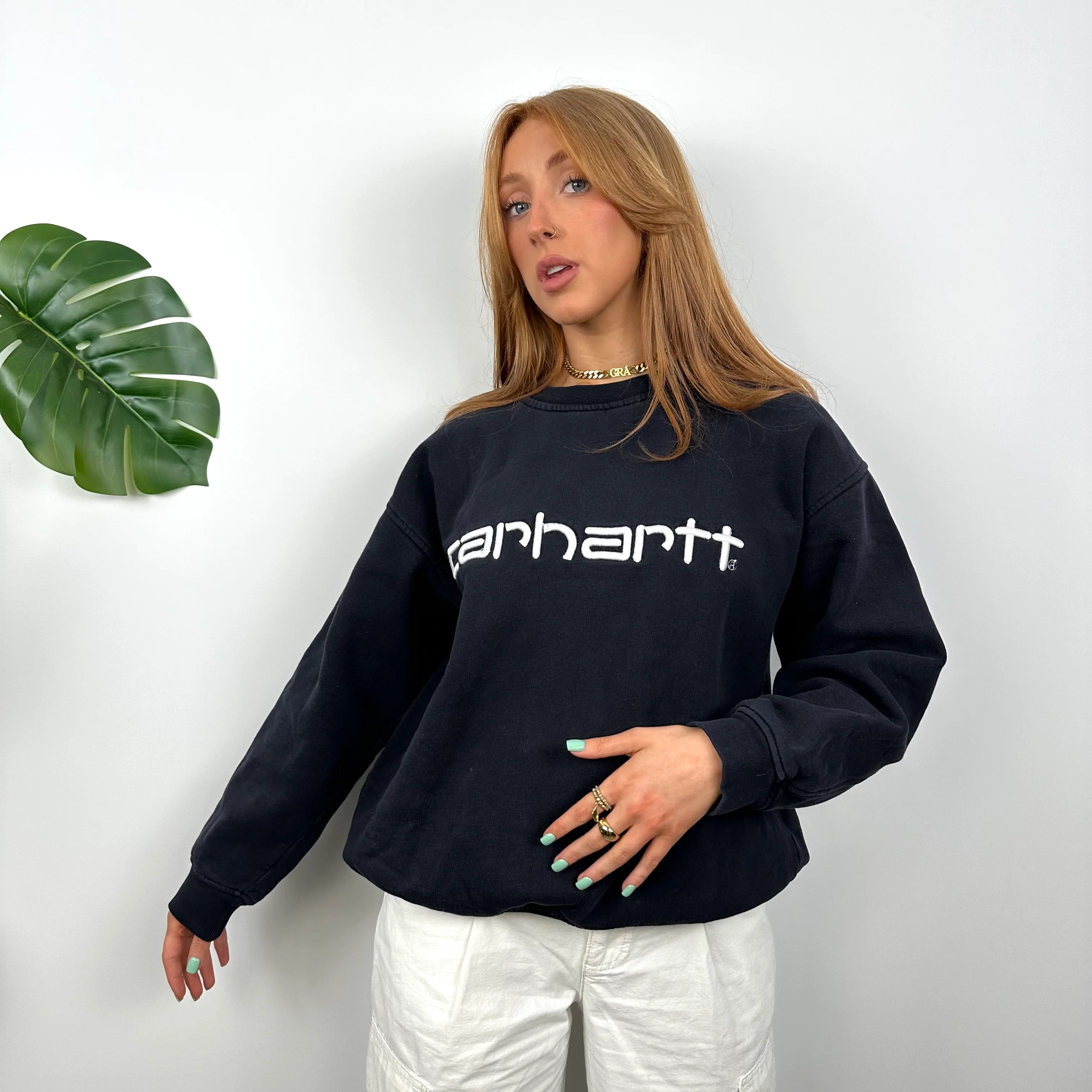 Carhartt Navy Embroidered Spell Out Sweatshirt (L) - Image 5