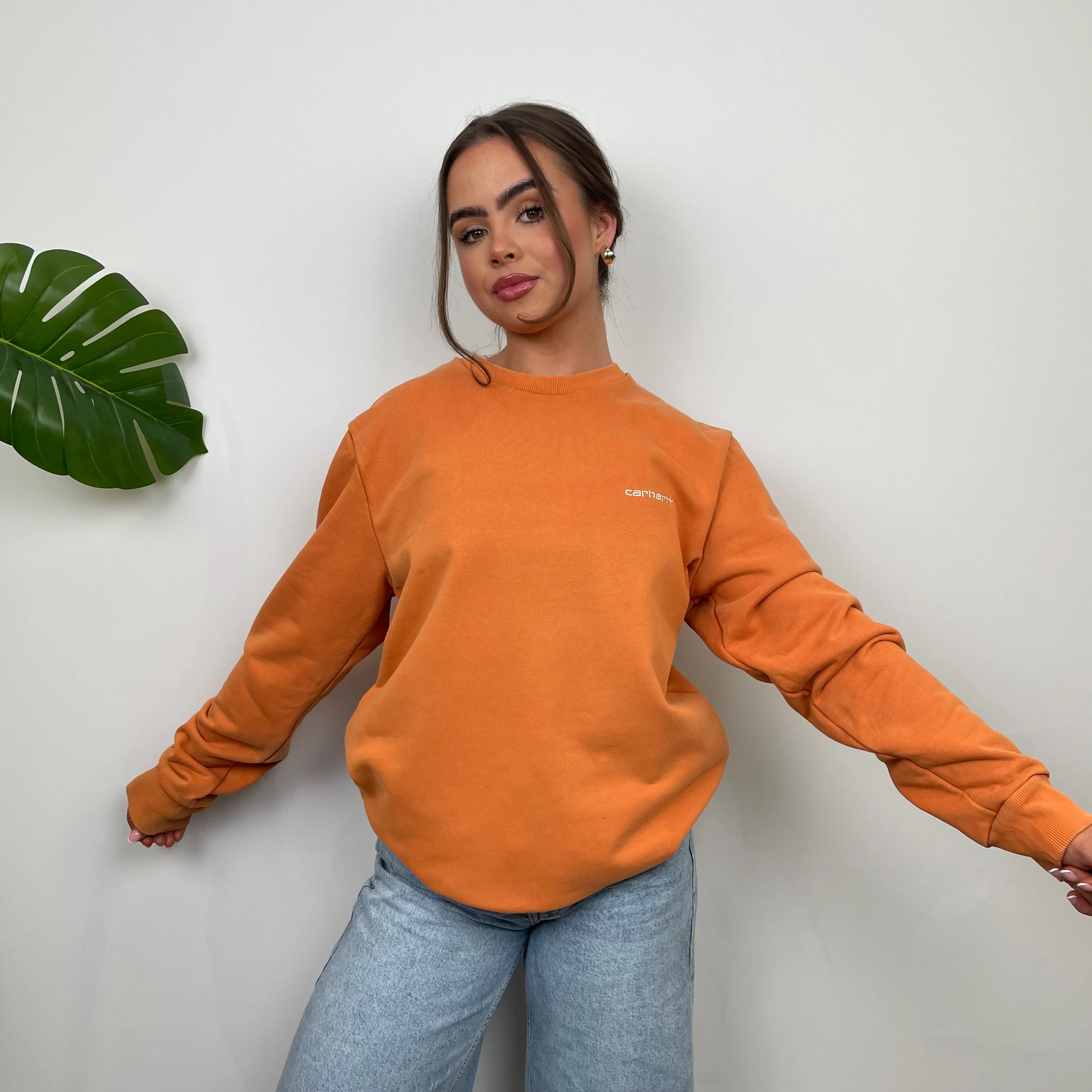 Carhartt Orange Embroidered Spell Out Sweatshirt (M) - Image 6
