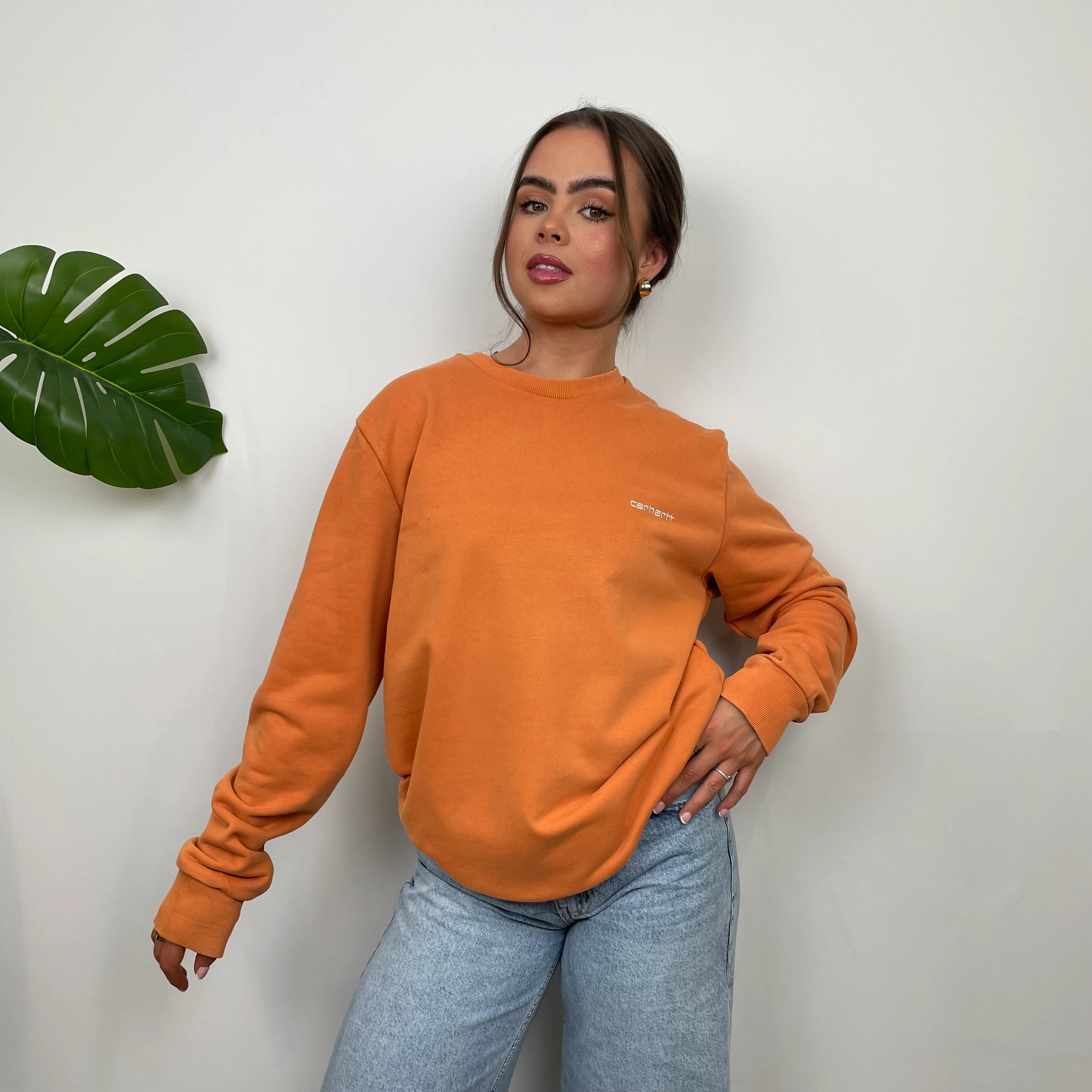 Carhartt Orange Embroidered Spell Out Sweatshirt (M) - Image 8