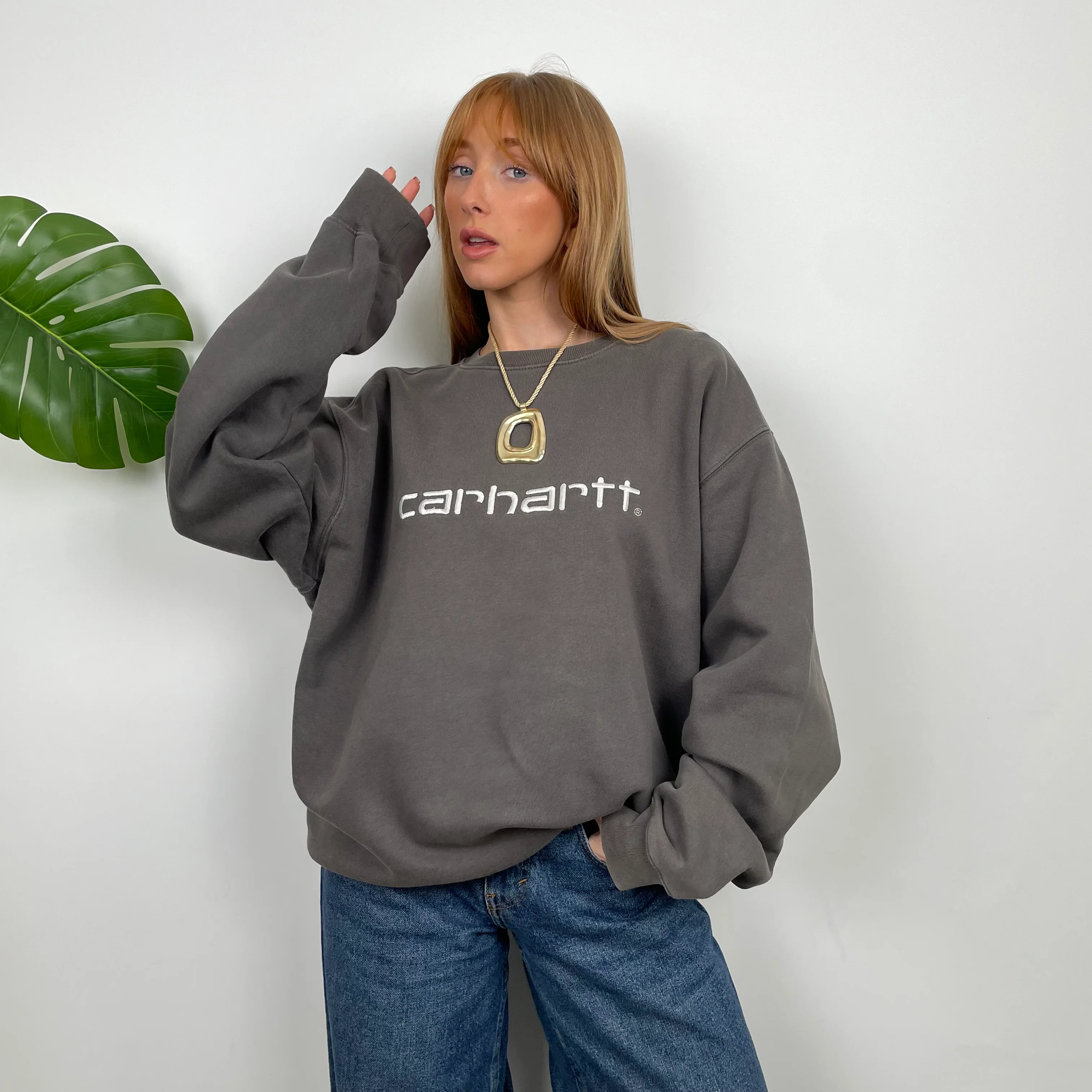 Carhartt RARE Grey Embroidered Spell Out Sweatshirt (L)