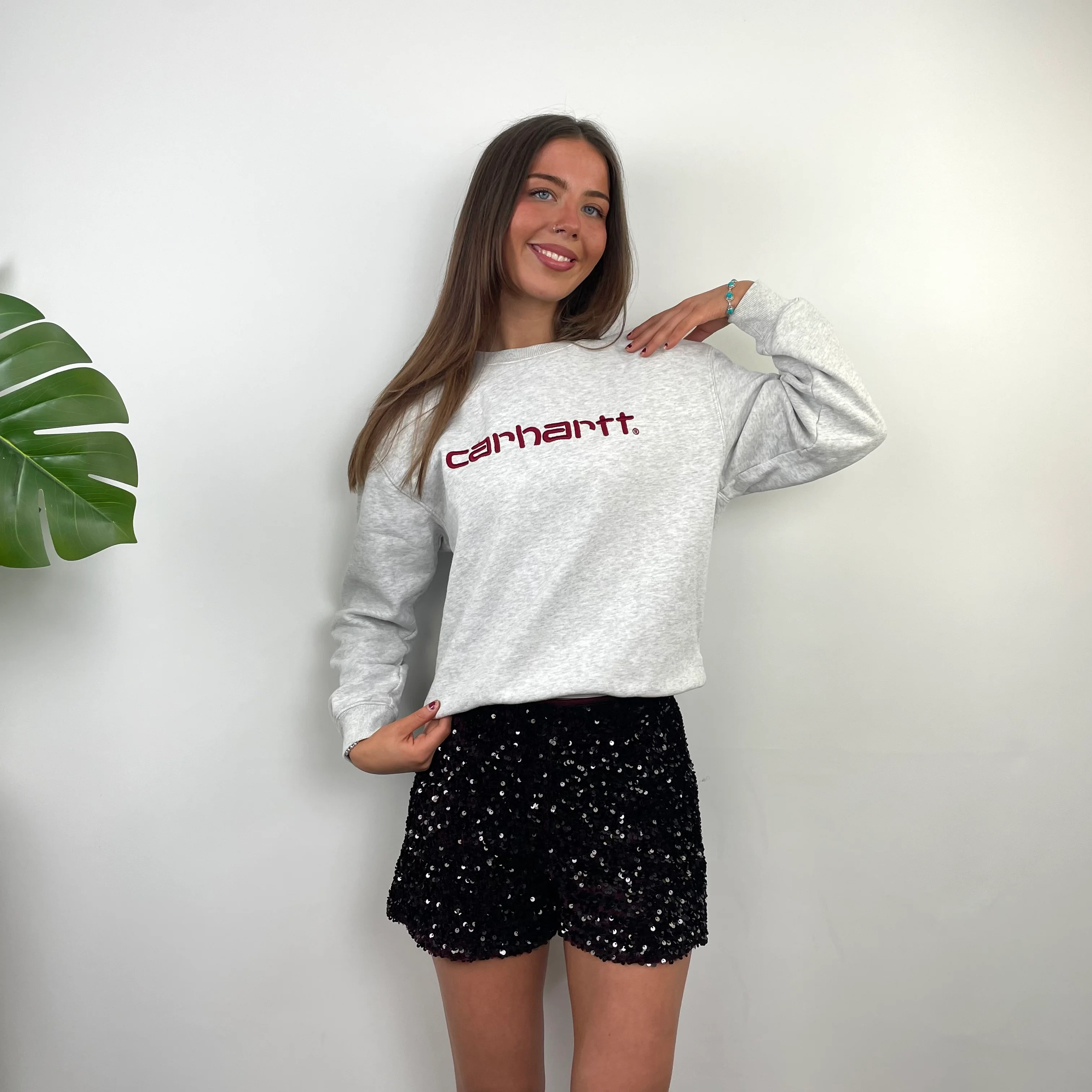 Carhartt RARE Grey Embroidered Spell Out Sweatshirt (S) - Image 5