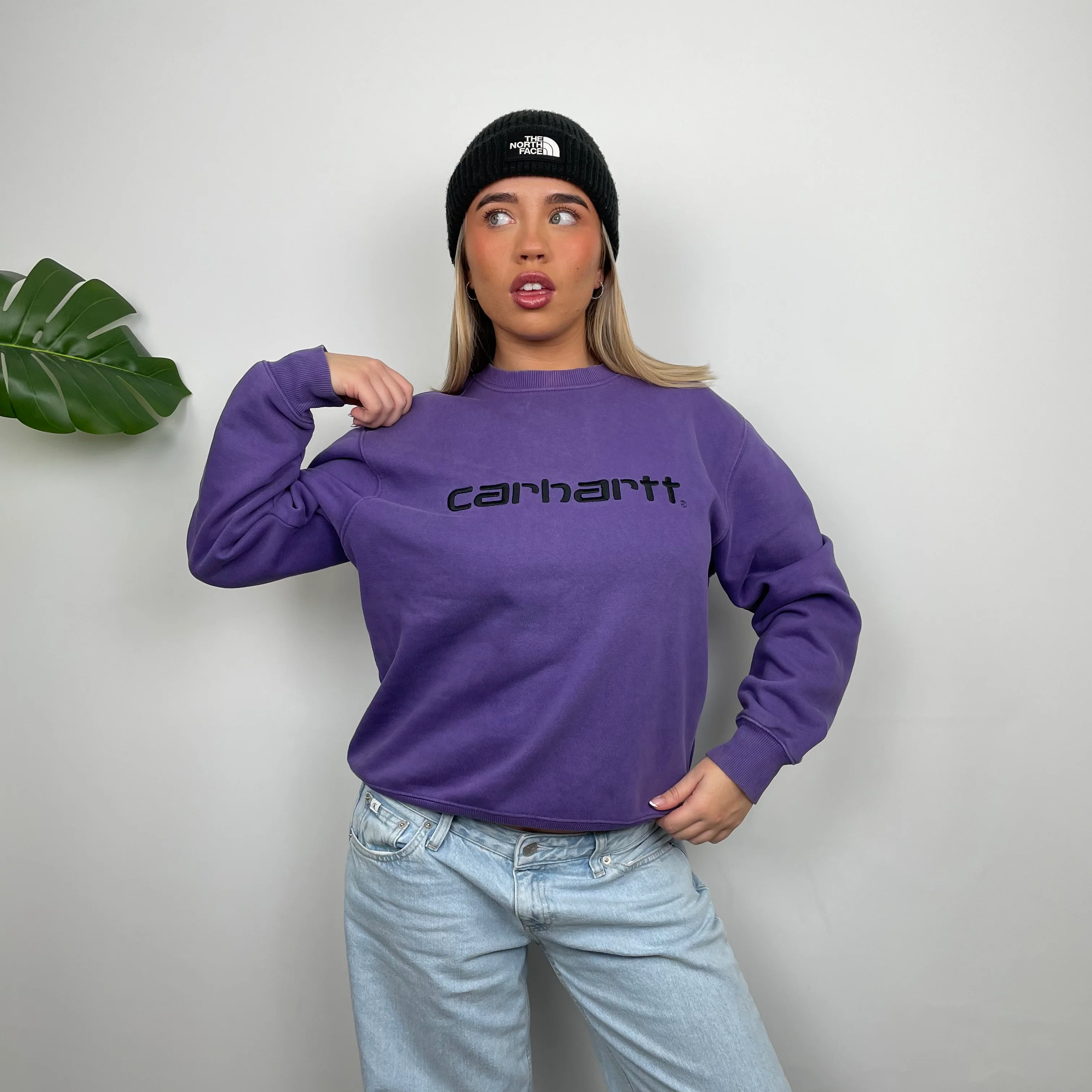 Carhartt RARE Purple Embroidered Spell Out Sweatshirt (S) - Image 3