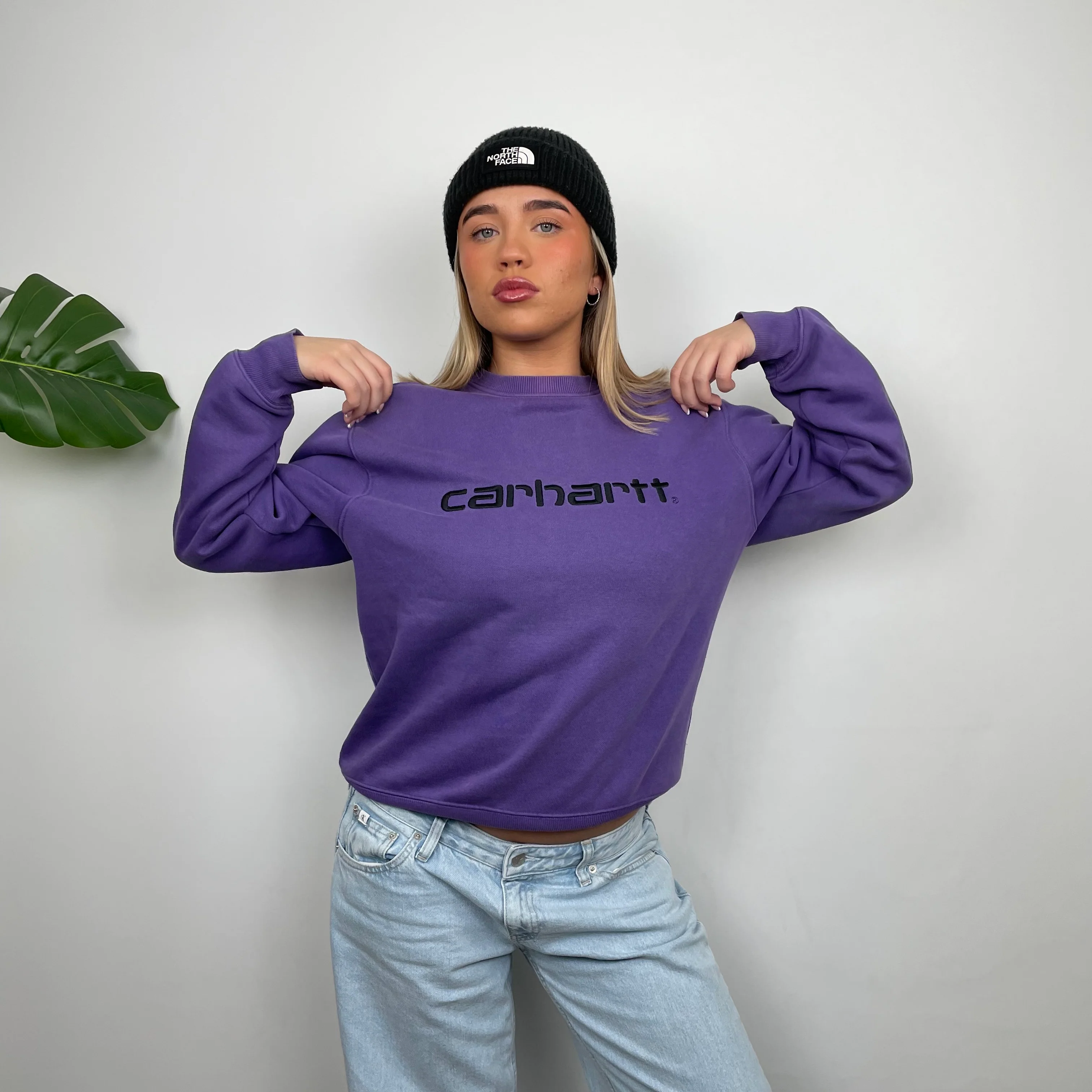 Carhartt RARE Purple Embroidered Spell Out Sweatshirt (S) - Image 4