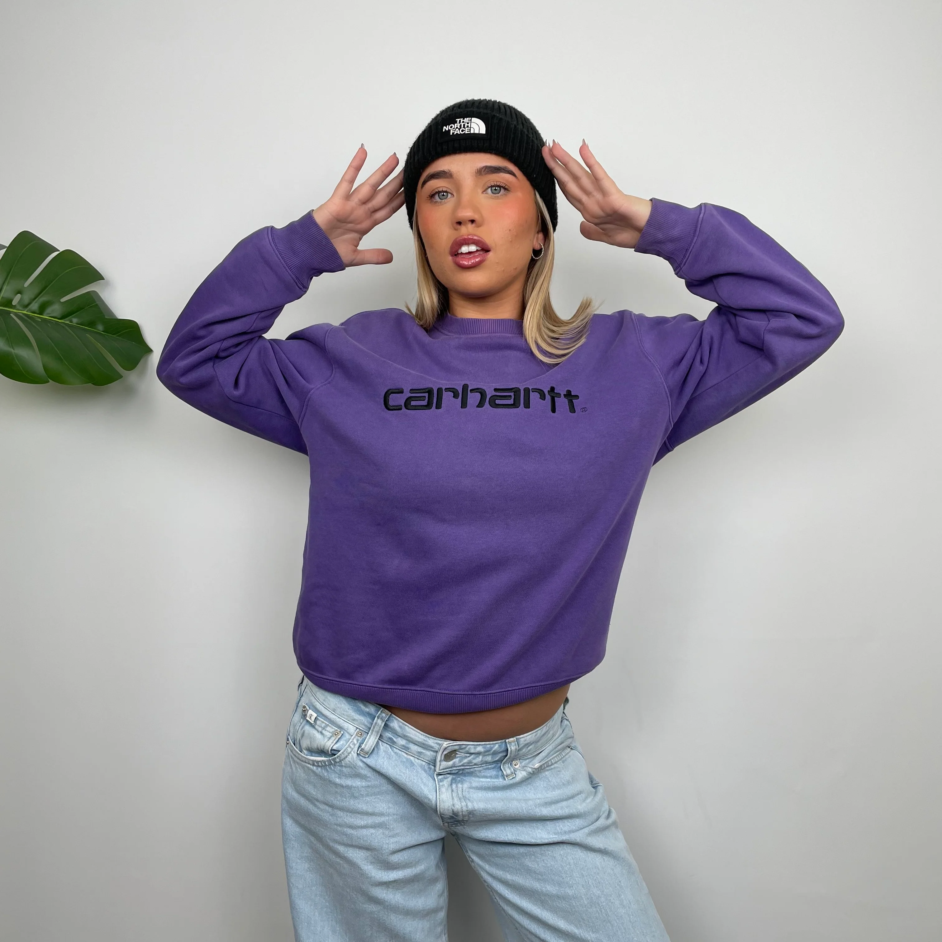 Carhartt RARE Purple Embroidered Spell Out Sweatshirt (S) - Image 5
