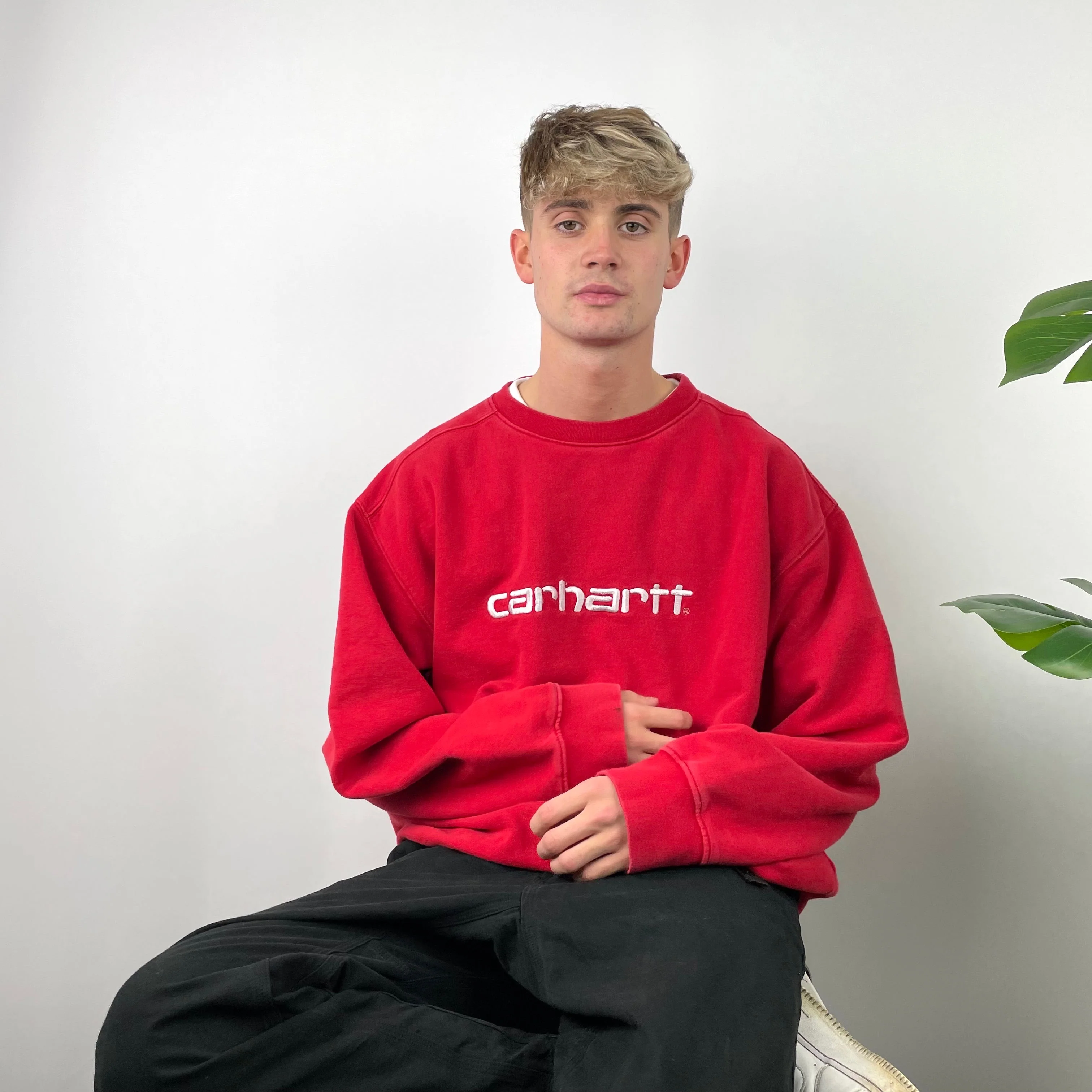 Carhartt RARE Red Embroidered Spell Out Sweatshirt (L) - Image 3