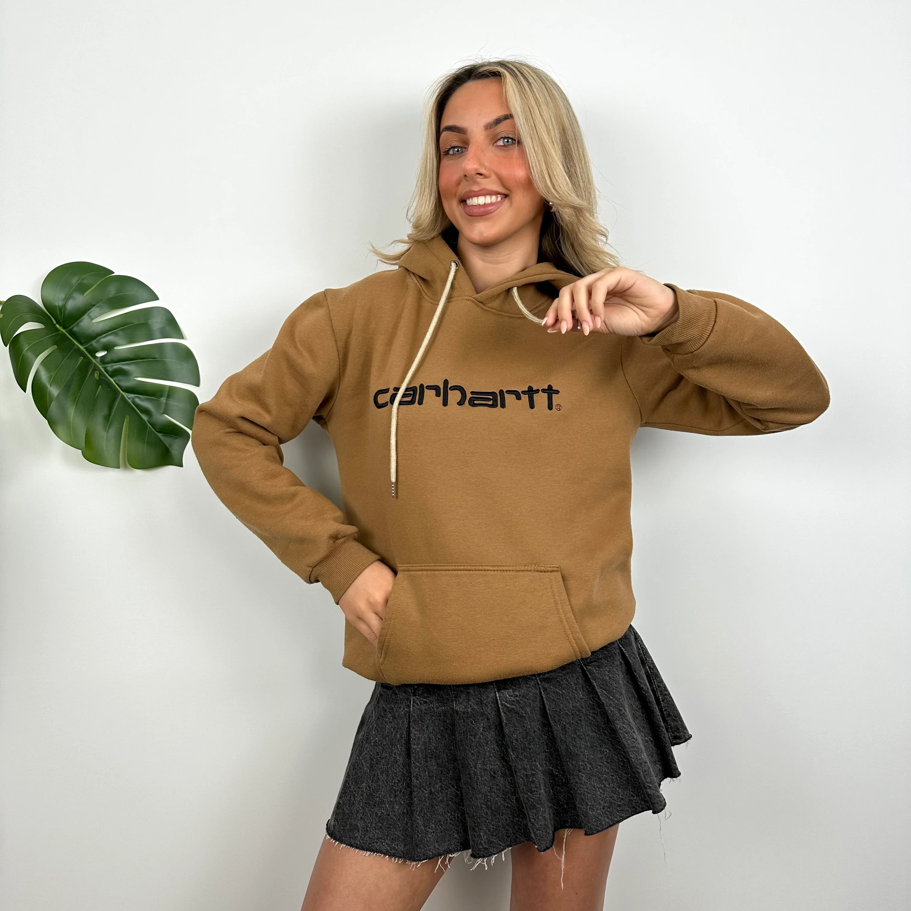 Carhartt RARE Tan Brown Embroidered Spell Out Hoodie (S) - Image 2