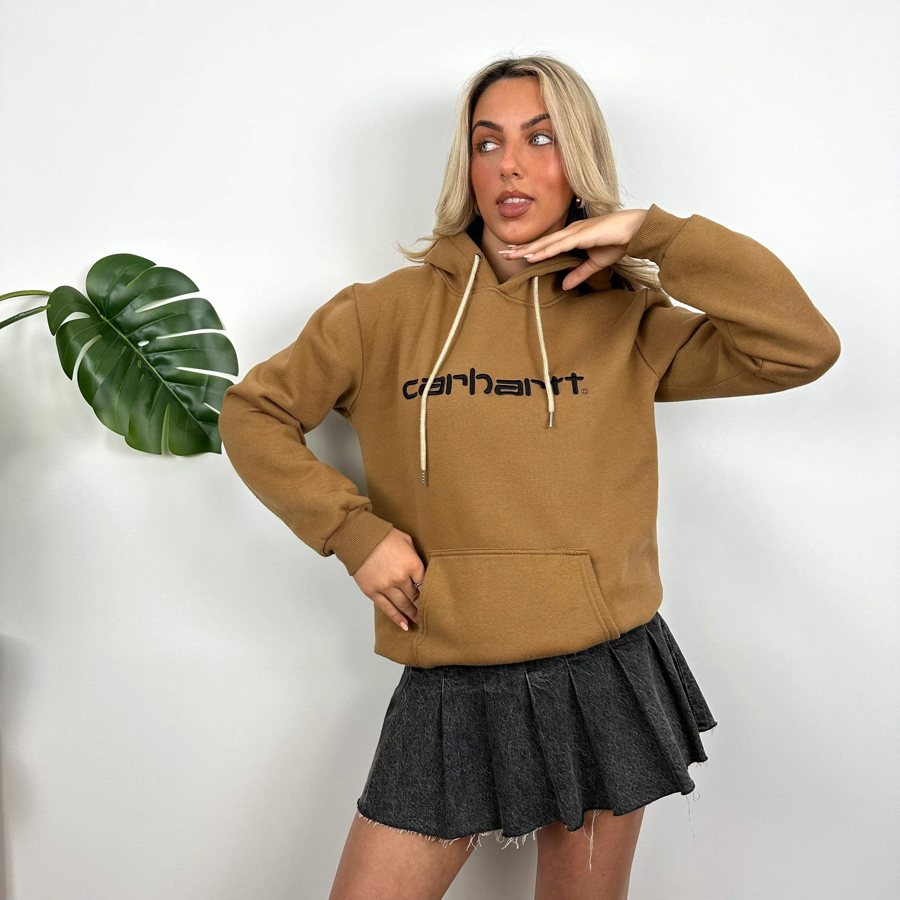 Carhartt RARE Tan Brown Embroidered Spell Out Hoodie (S) - Image 3