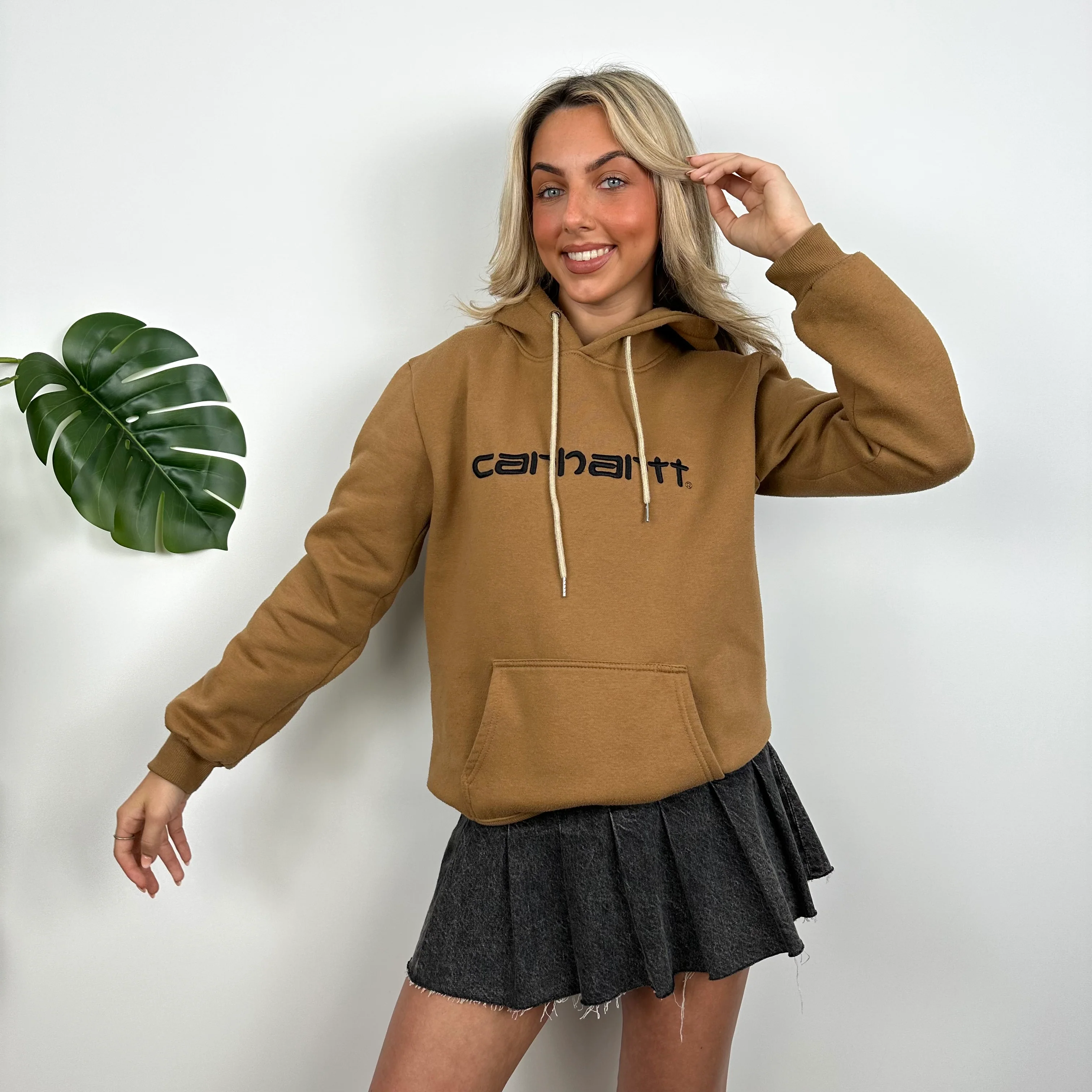 Carhartt RARE Tan Brown Embroidered Spell Out Hoodie (S) - Image 5