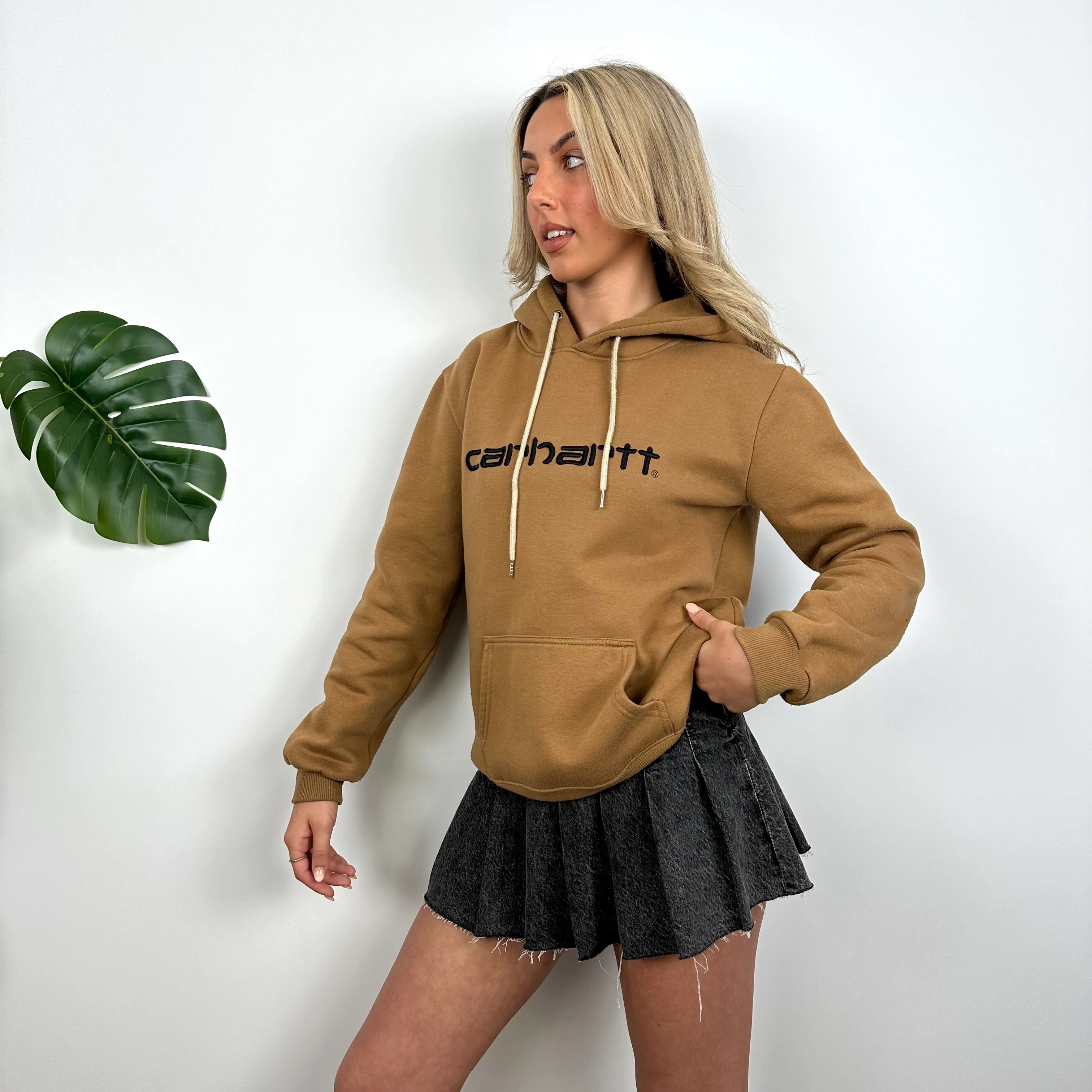 Carhartt RARE Tan Brown Embroidered Spell Out Hoodie (S) - Image 7