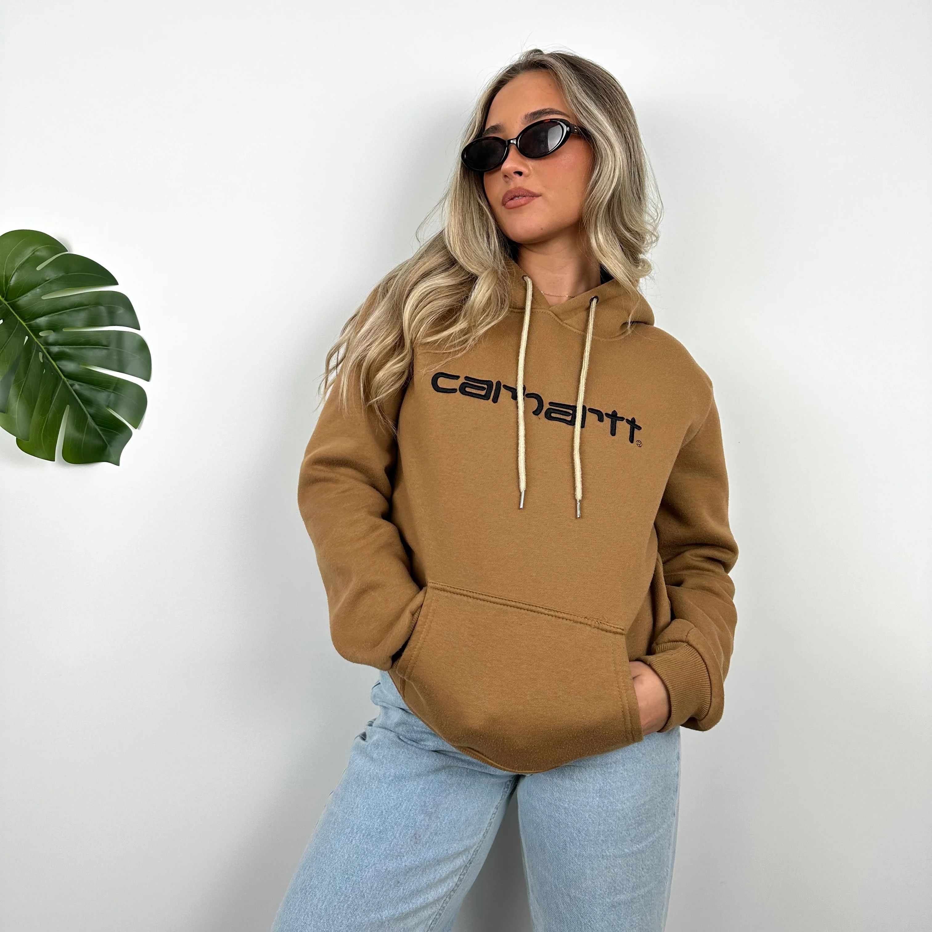 Carhartt RARE Tan Brown Embroidered Spell Out Hoodie (S) - Image 2