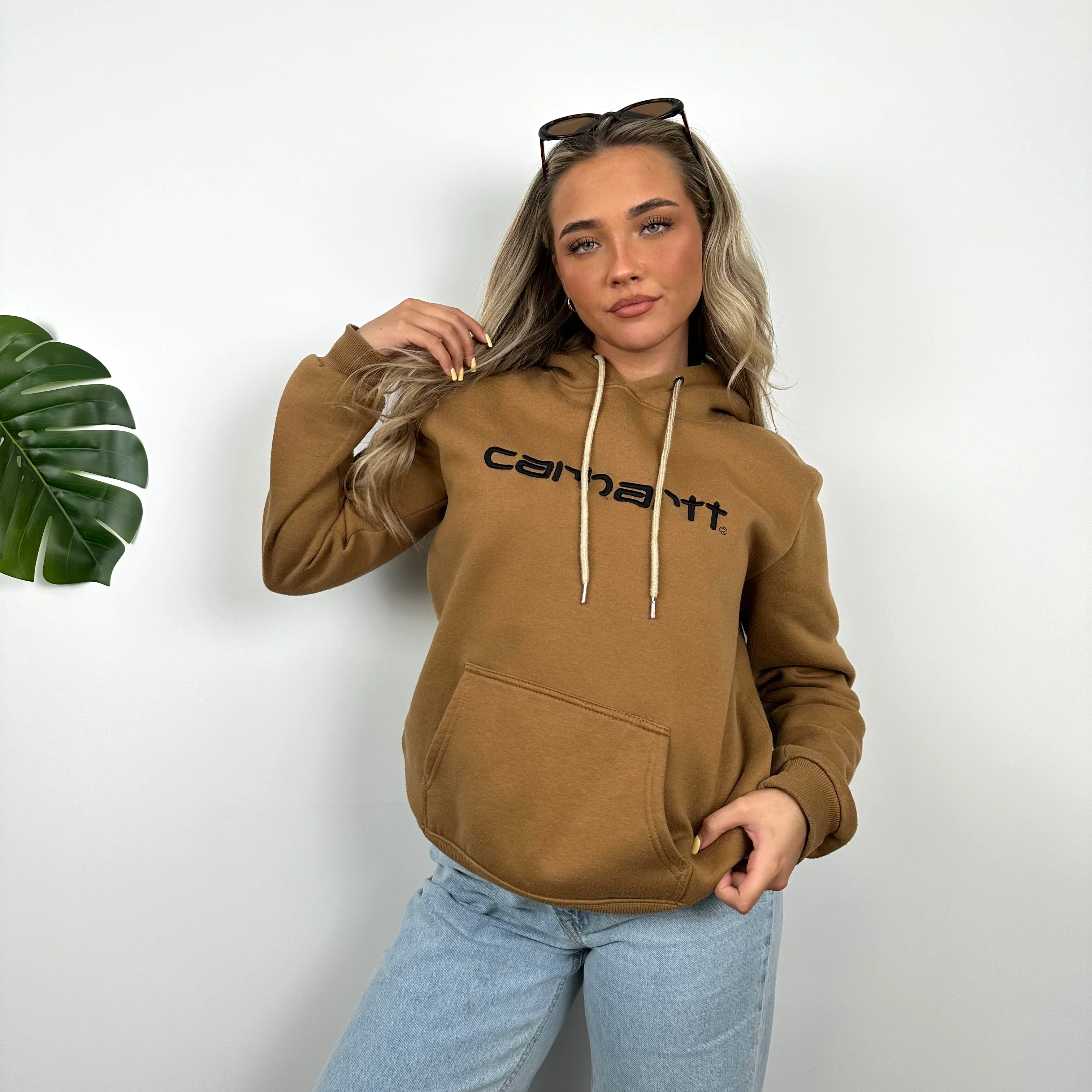 Carhartt RARE Tan Brown Embroidered Spell Out Hoodie (S) - Image 4