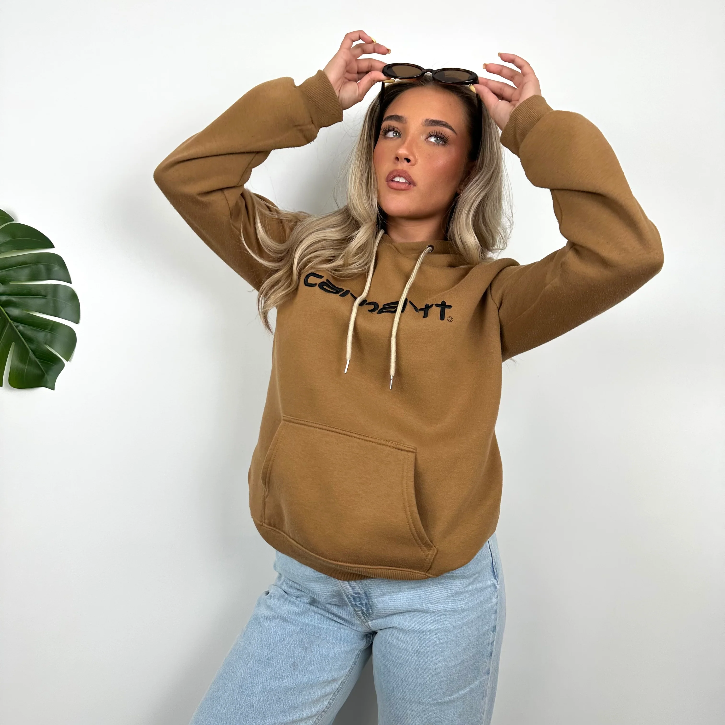 Carhartt RARE Tan Brown Embroidered Spell Out Hoodie (S) - Image 5