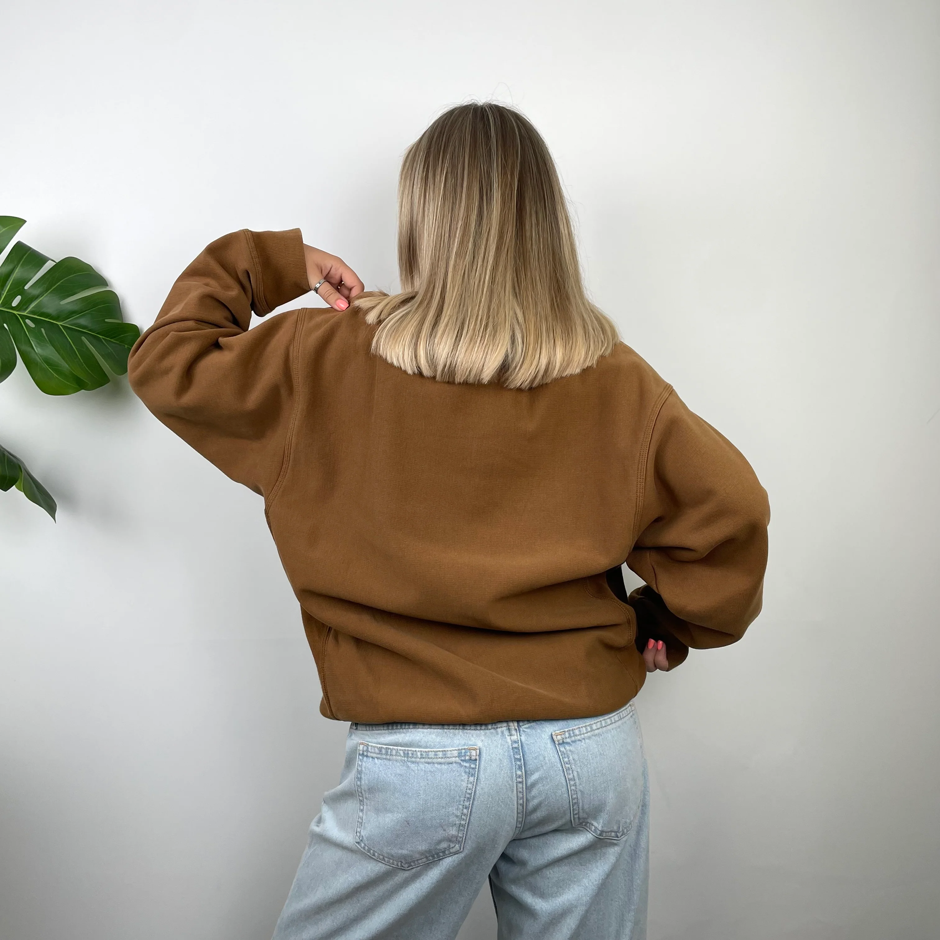 Carhartt RARE Tan Brown Embroidered Spell Out Sweatshirt (L) - Image 5