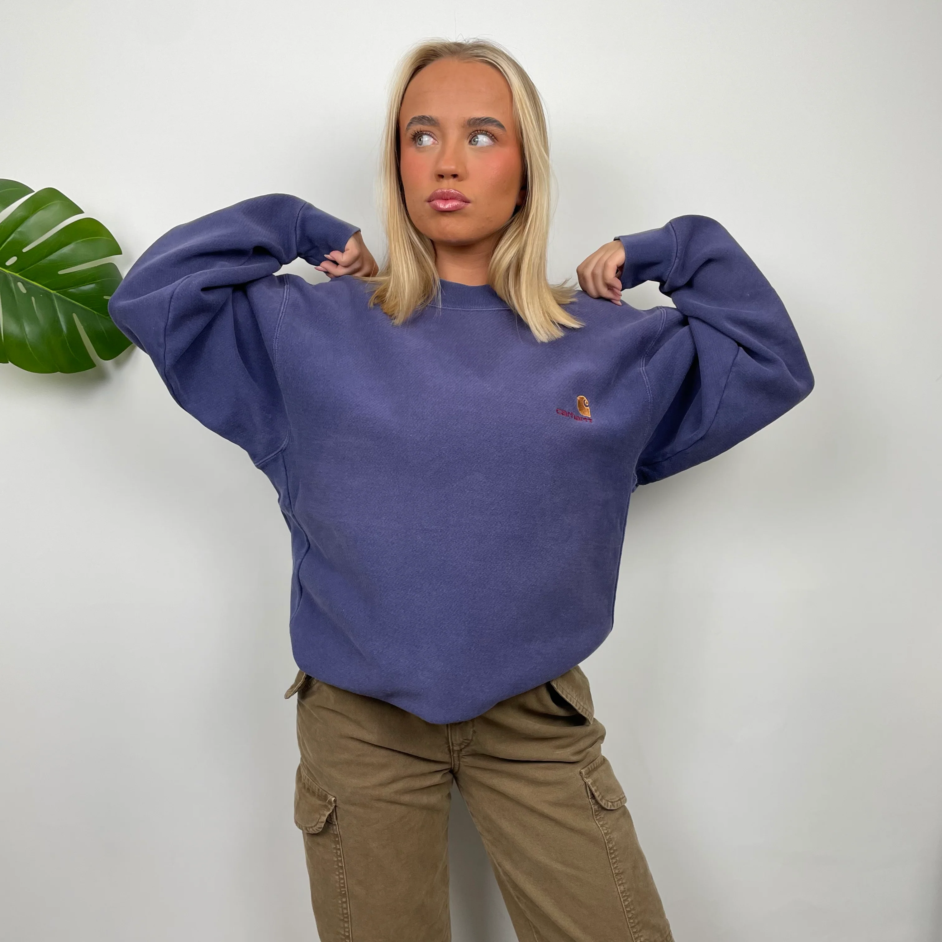 Carhartt RARE Washed Purple Embroidered Spell Out Sweatshirt (M) - Image 3