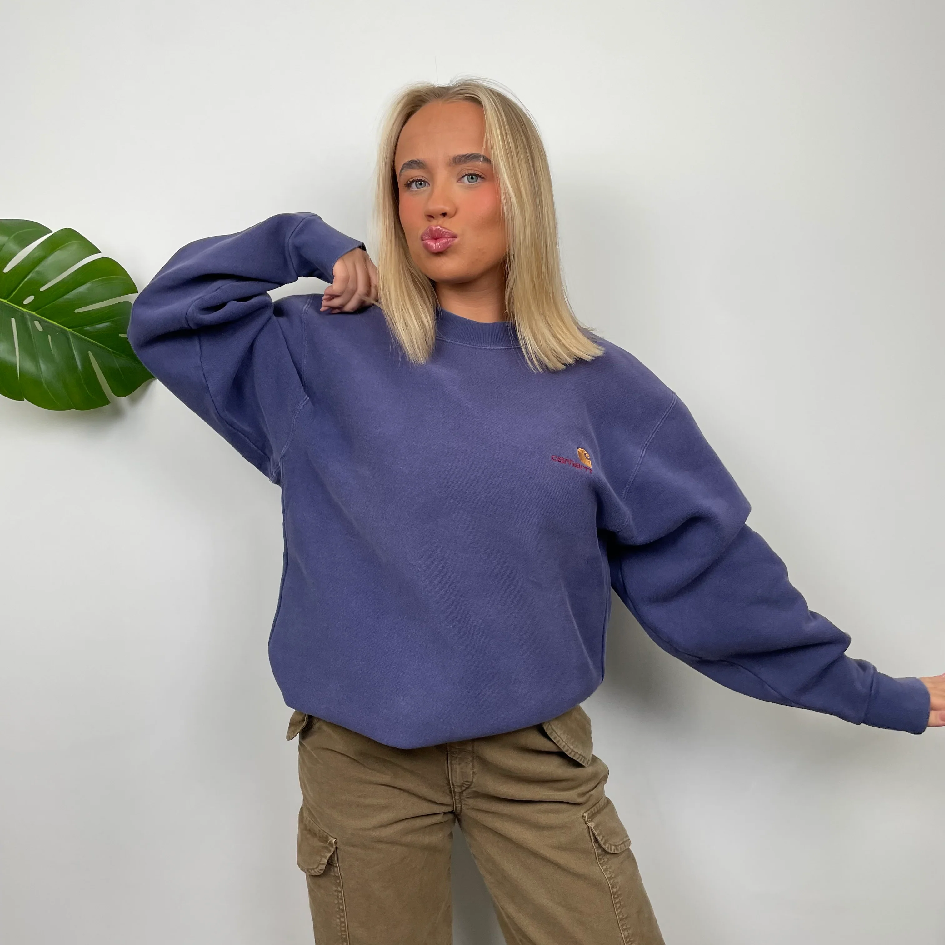 Carhartt RARE Washed Purple Embroidered Spell Out Sweatshirt (M) - Image 4