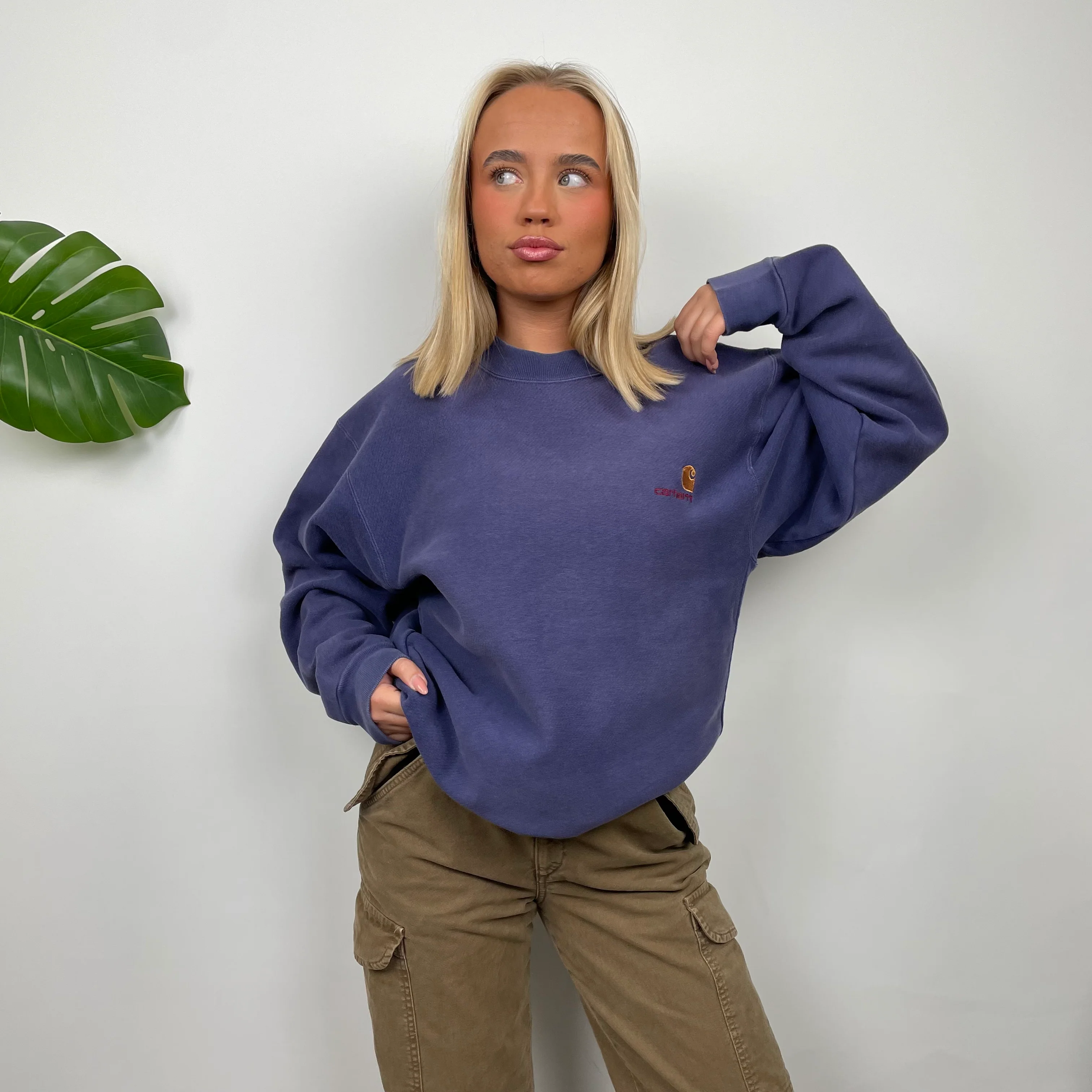 Carhartt RARE Washed Purple Embroidered Spell Out Sweatshirt (M) - Image 5