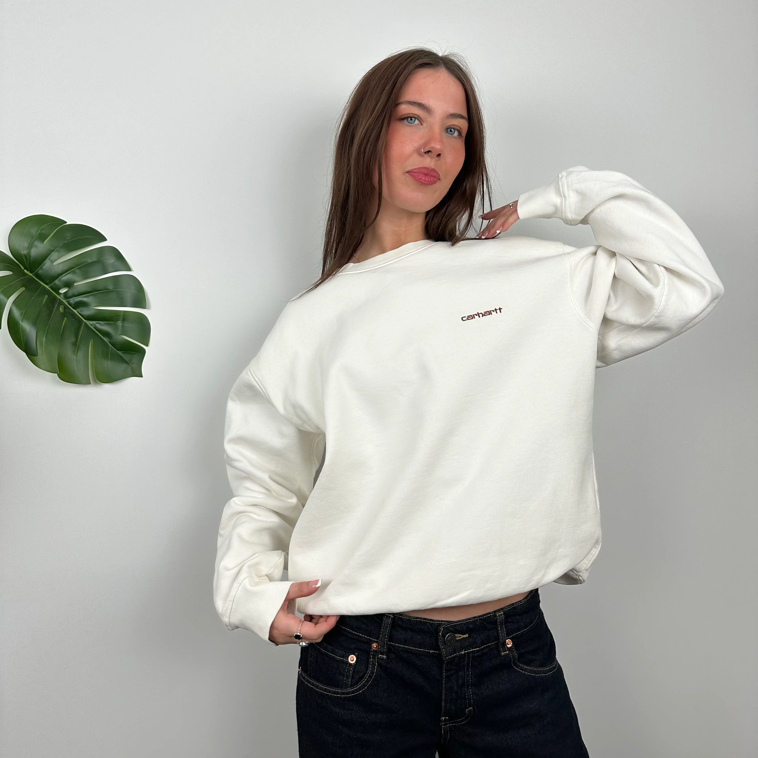 Carhartt RARE White Embroidered Spell Out Sweatshirt (M) - Image 3