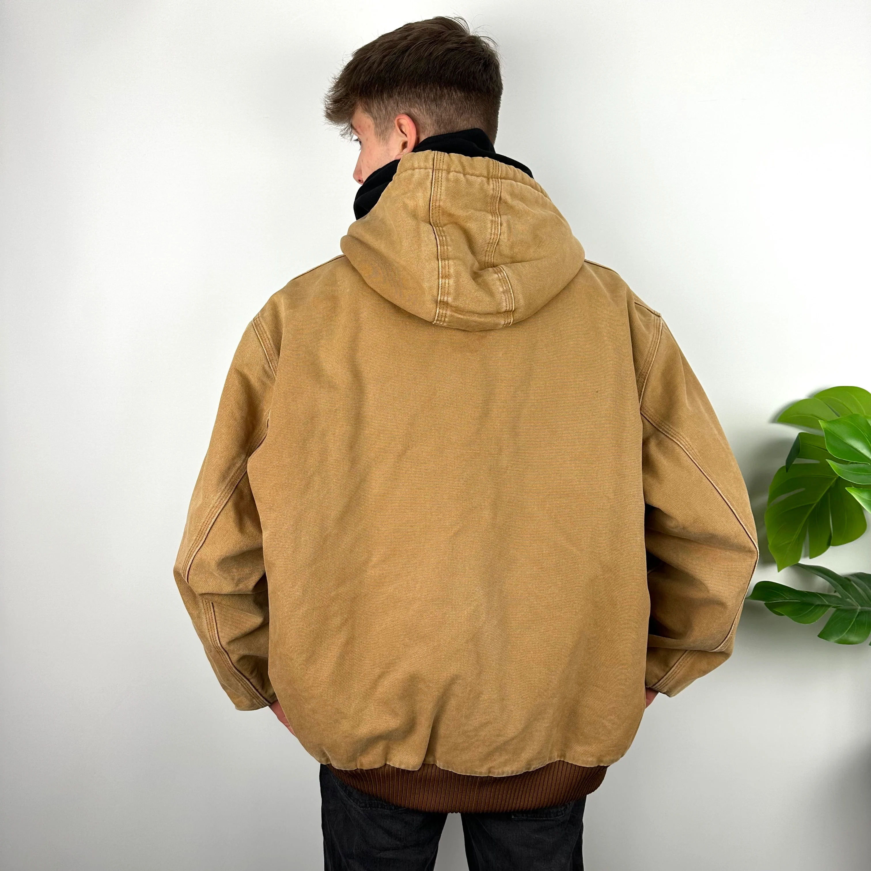 Carhartt Tan Brown Embroidered Logo Zip Up Workwear Jacket (L) - Image 4