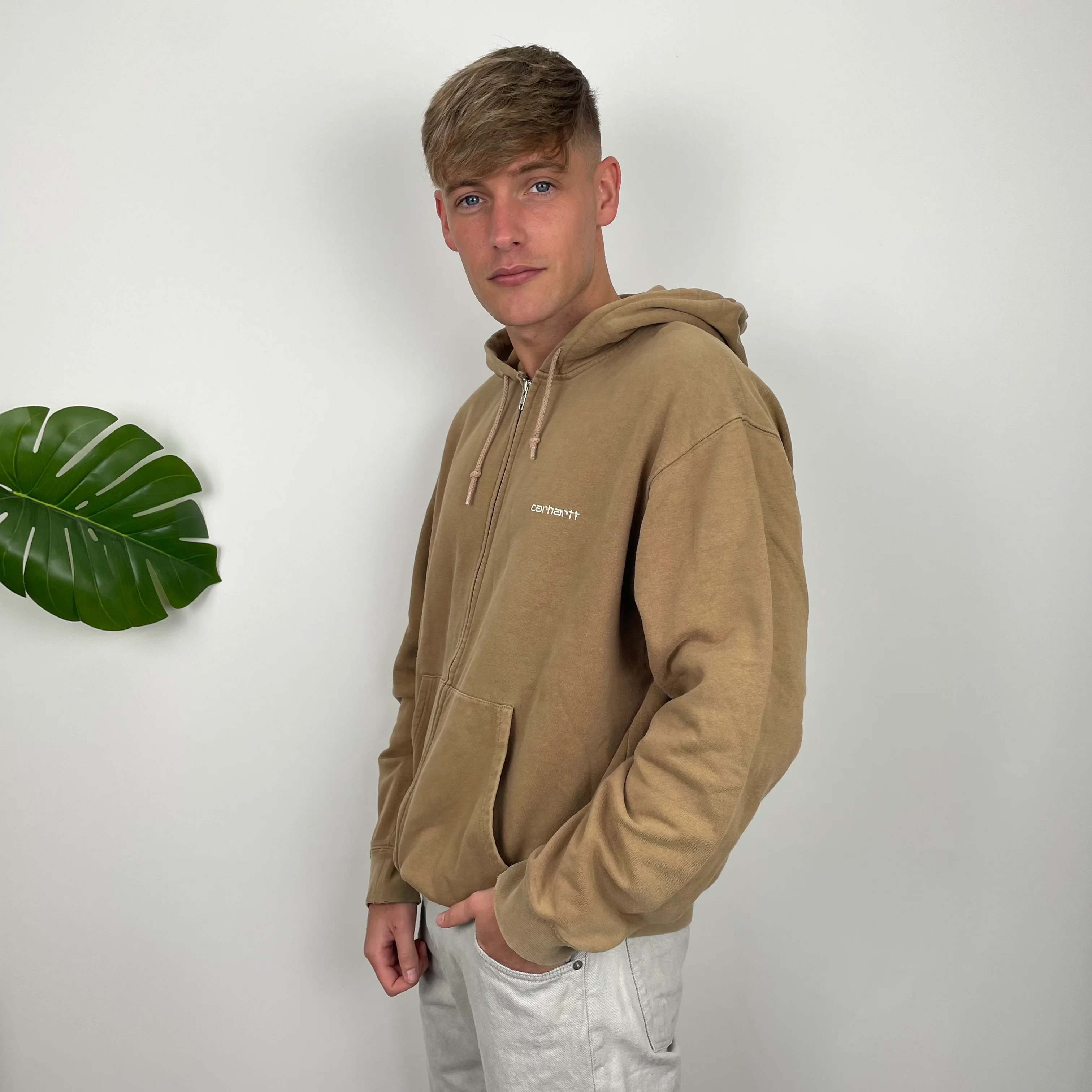 Carhartt Tan Embroidered Logo Zip Up Hoodie Jacket (XL) - Image 2