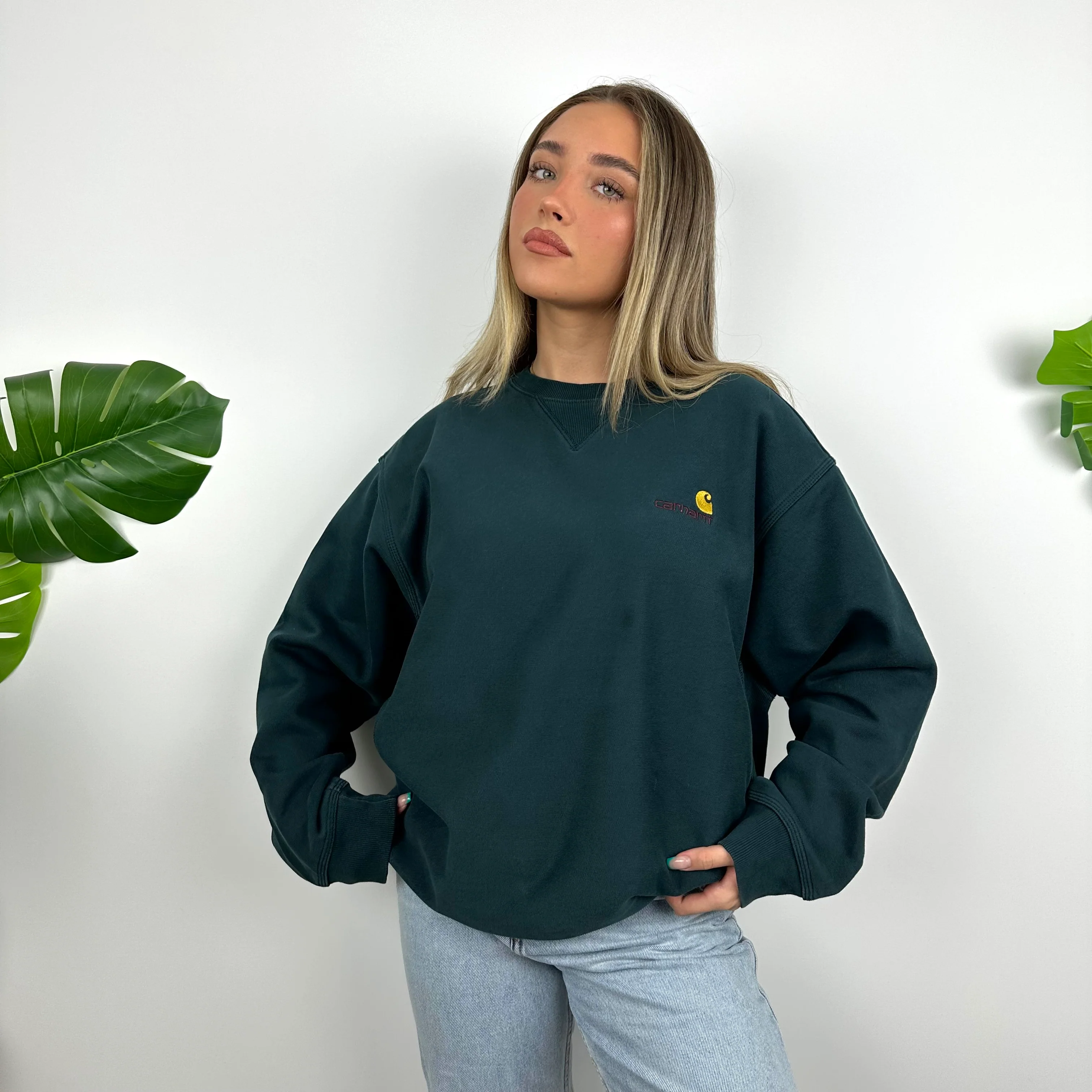 Carhartt Green Embroidered Spell Out Sweatshirt (L) - Image 6