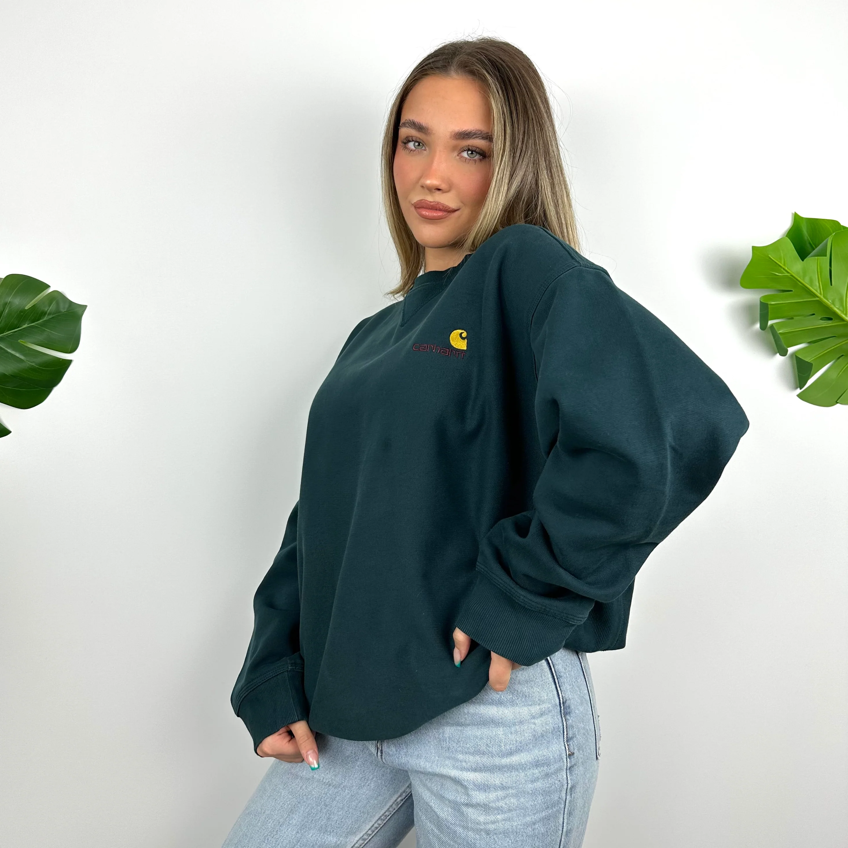 Carhartt Green Embroidered Spell Out Sweatshirt (L) - Image 7