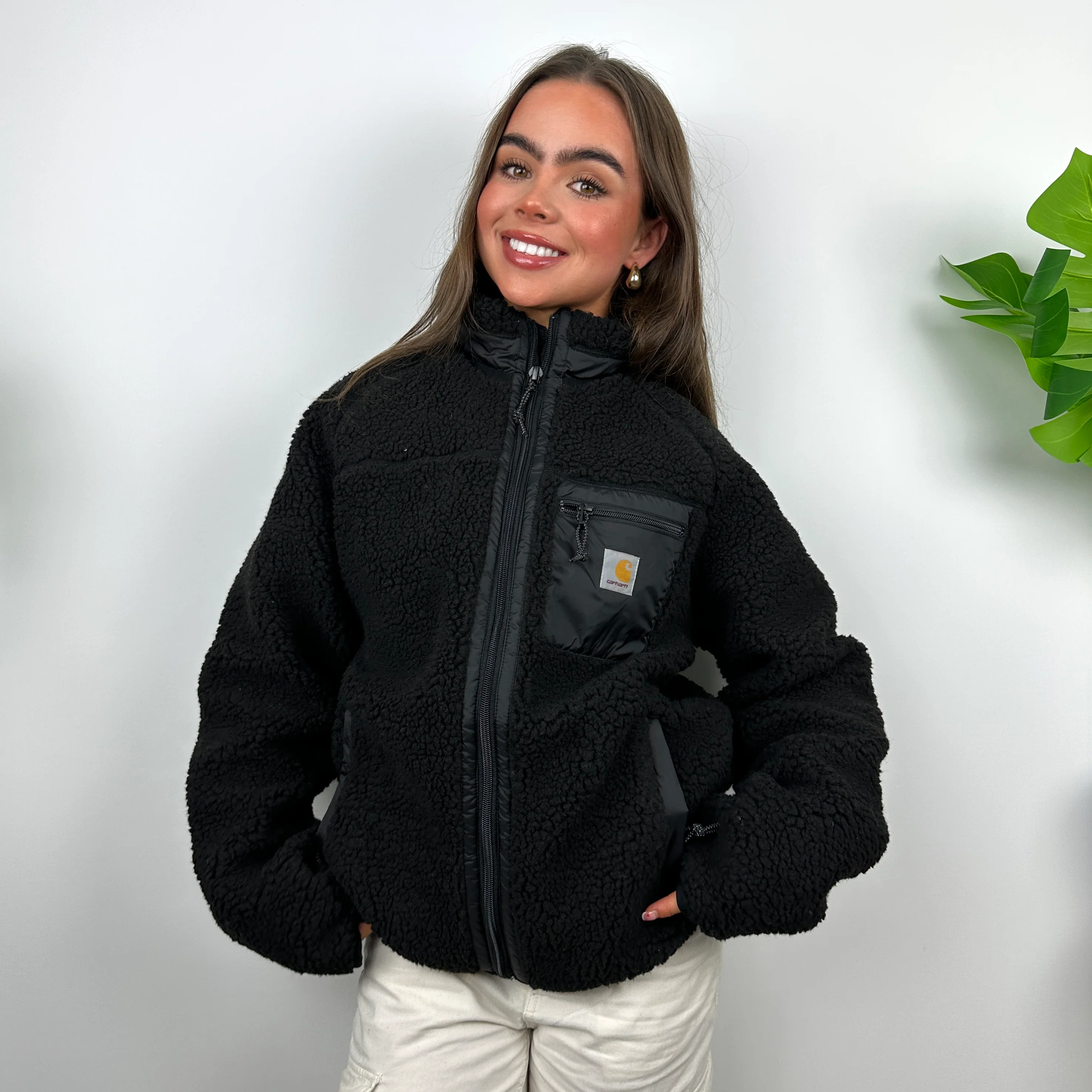 Carhartt Black Teddy Bear Sherpa Fleece Zip Up Jacket (M)