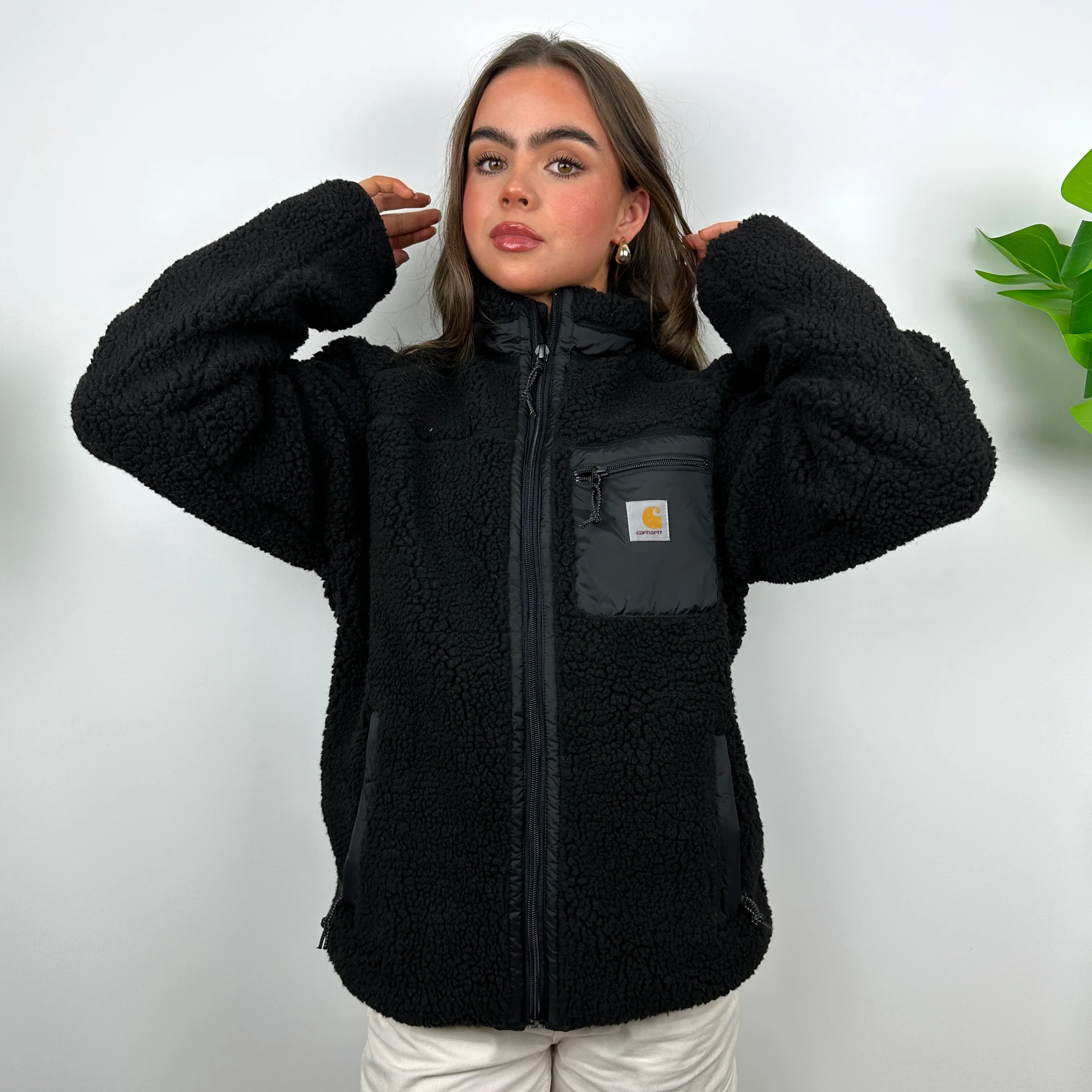 Carhartt Black Teddy Bear Sherpa Fleece Zip Up Jacket (M) - Image 5